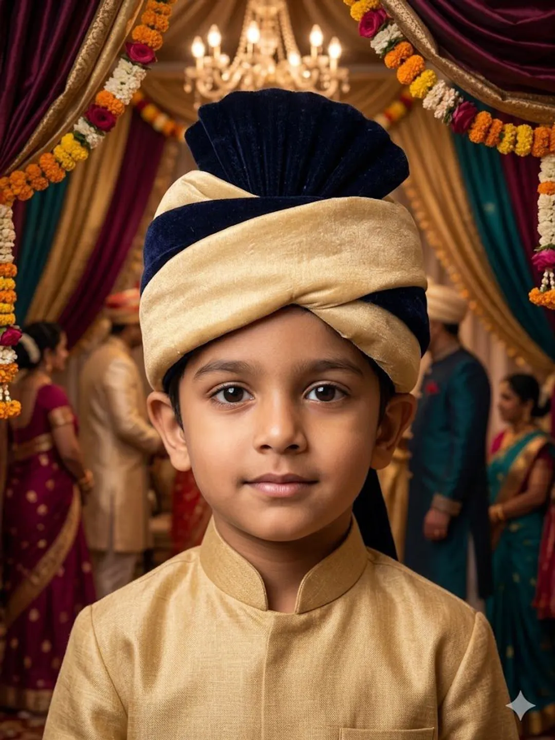 Navy & Gold Velvet Contrast Sarbala Pagdi