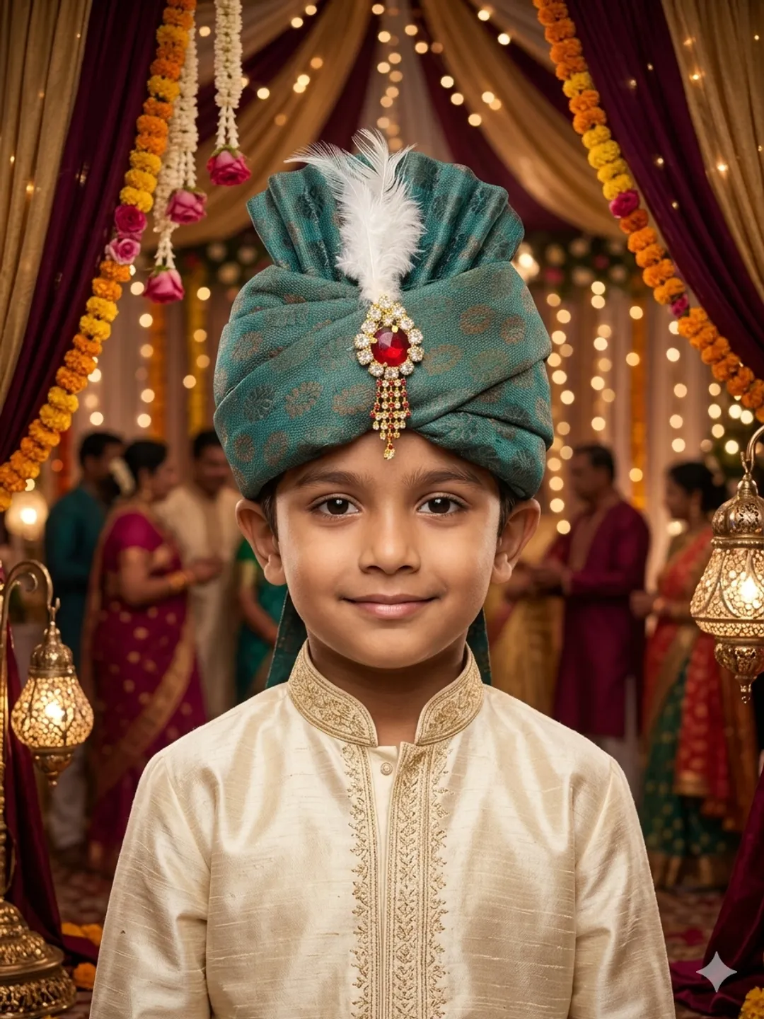 Teal-Green Sarbala Pagdi with Feather and Sarpech