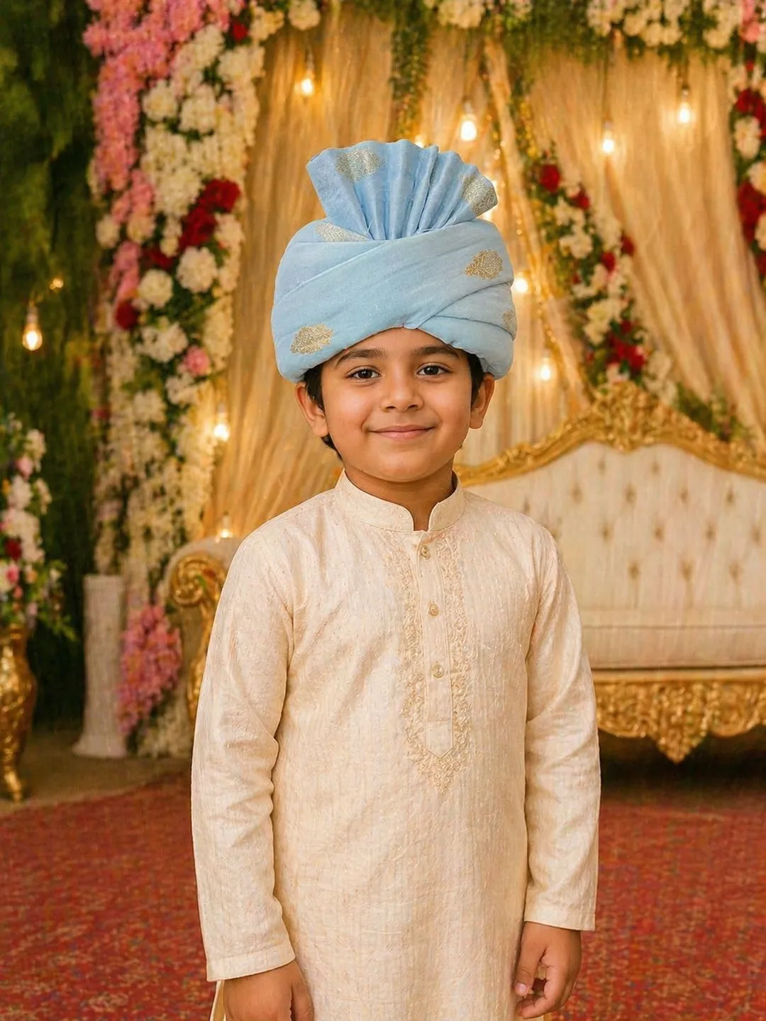 Sky Blue Zari Fan Sarbala Pagdi