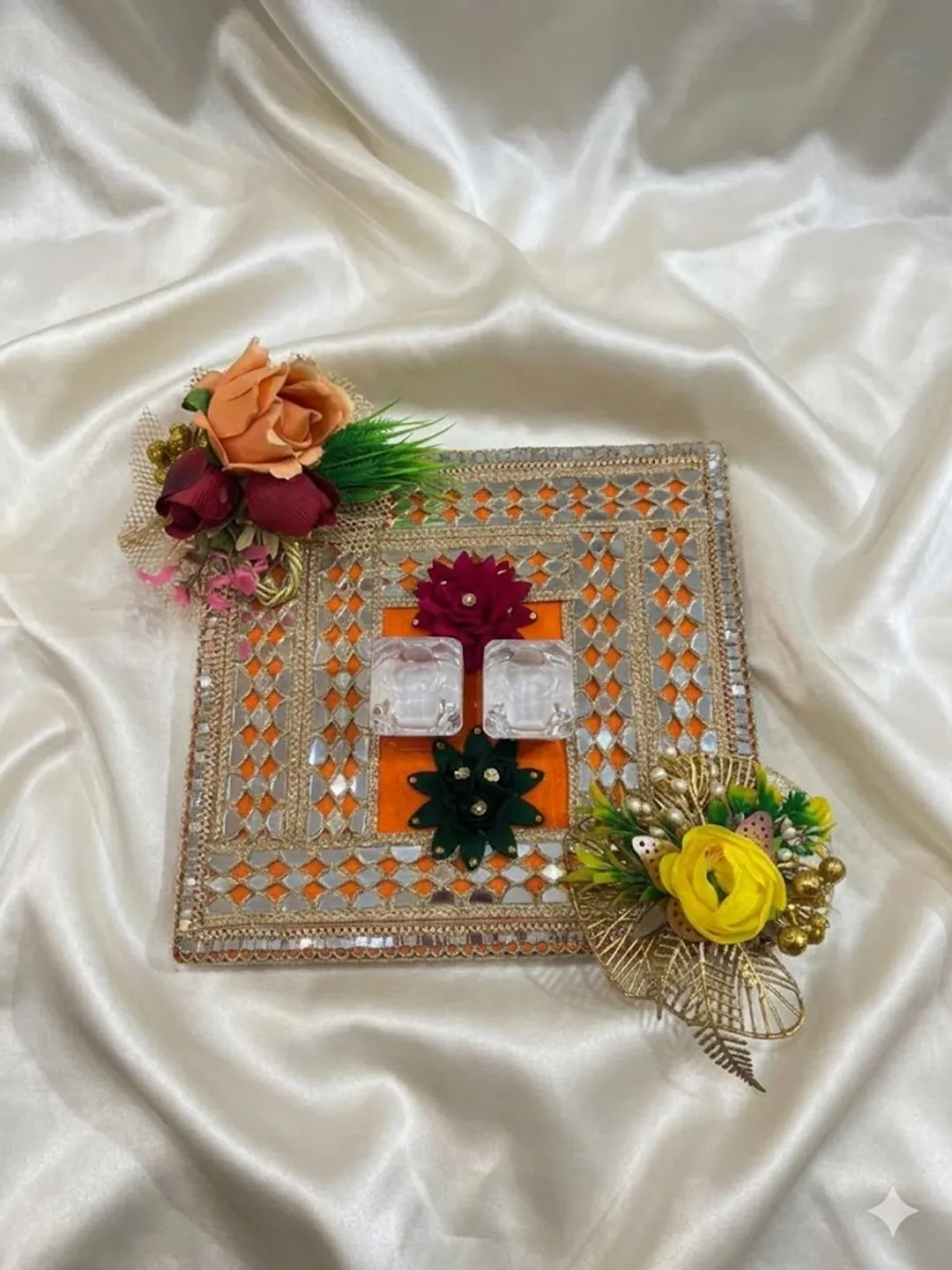 Royal Orange Mirrorwork Ring Ceremony Platter