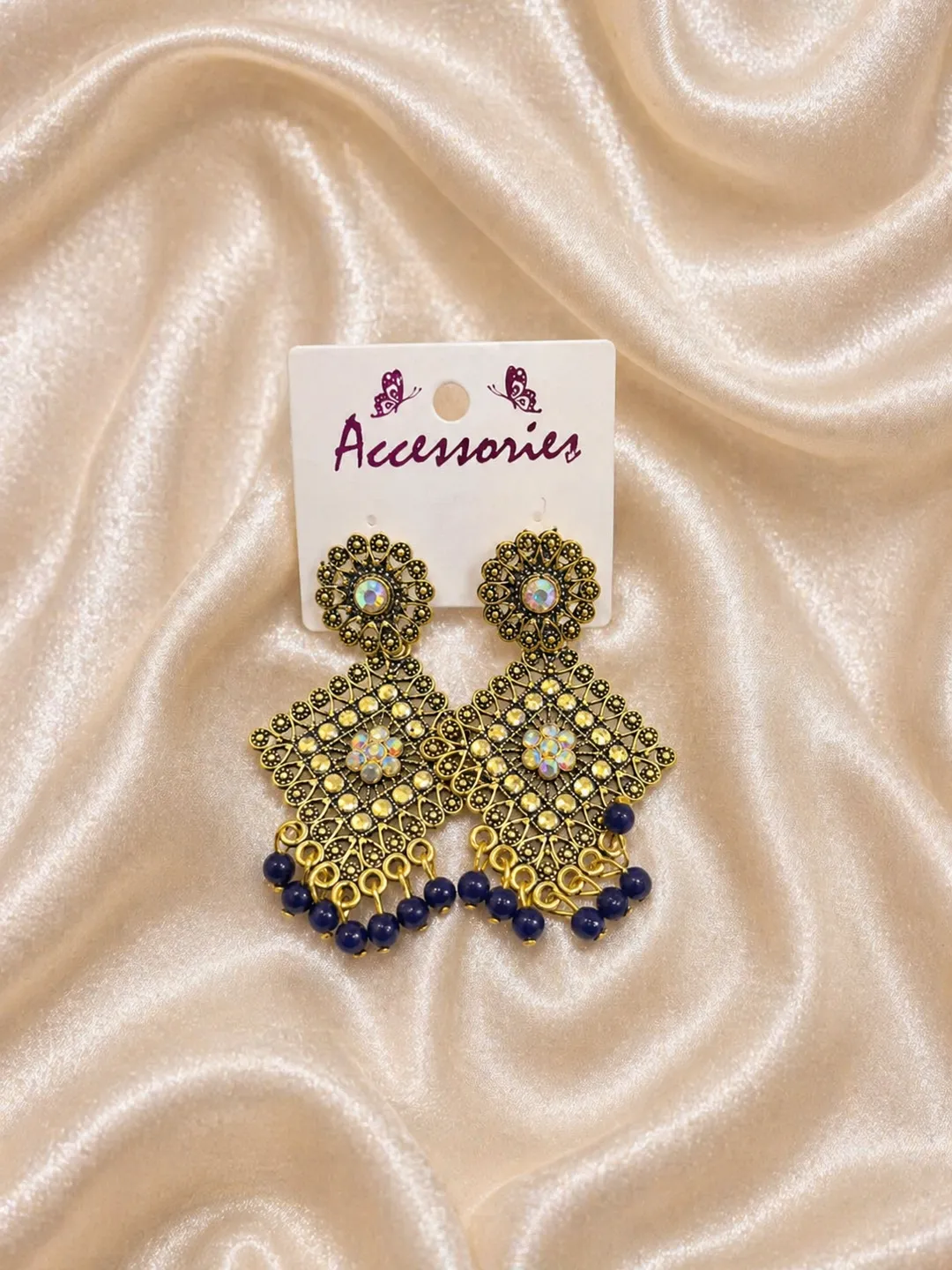 Royal Midnight Filigree Chandbali Earrings