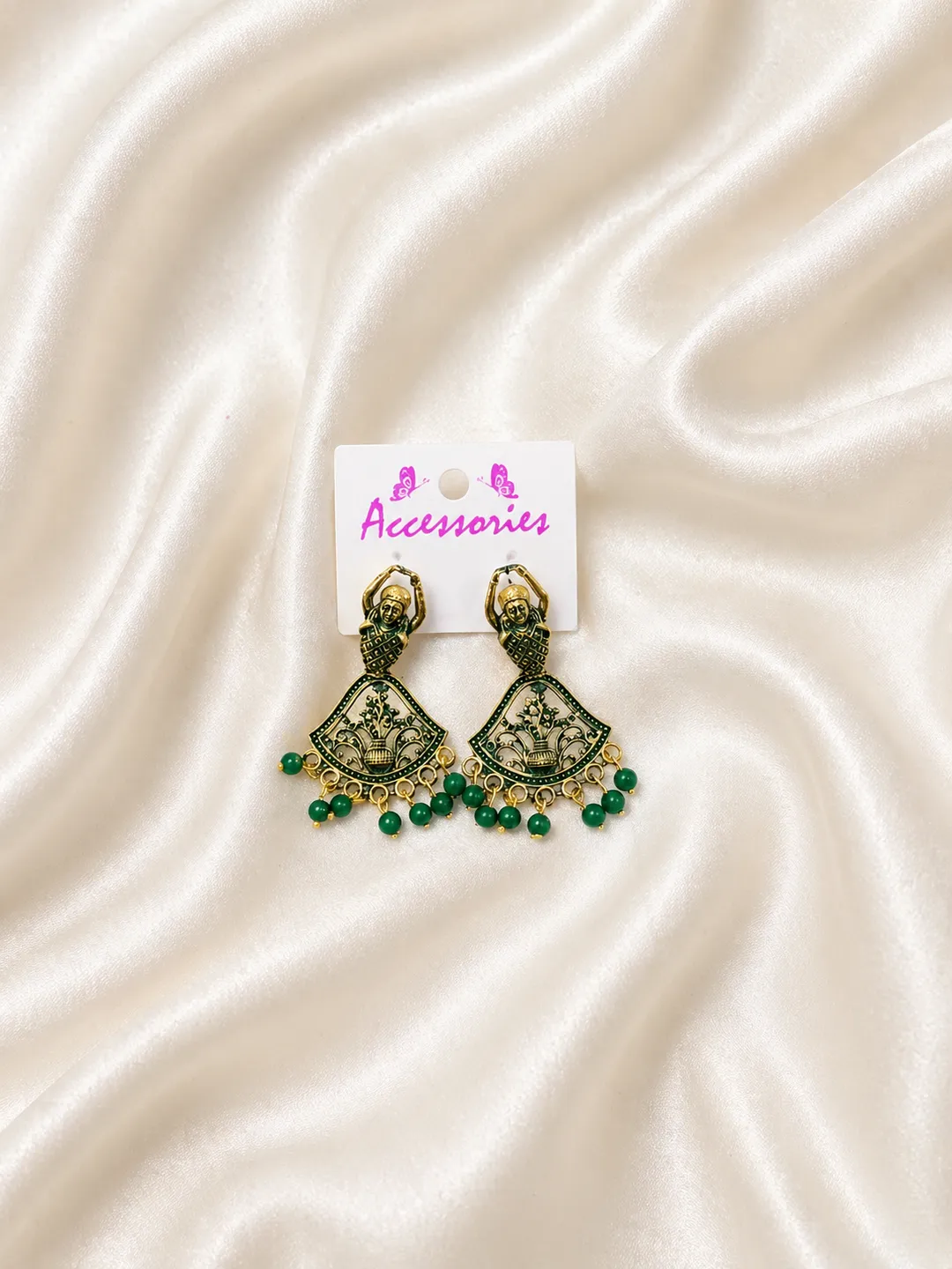 Royal Green Temple Drop Earrings