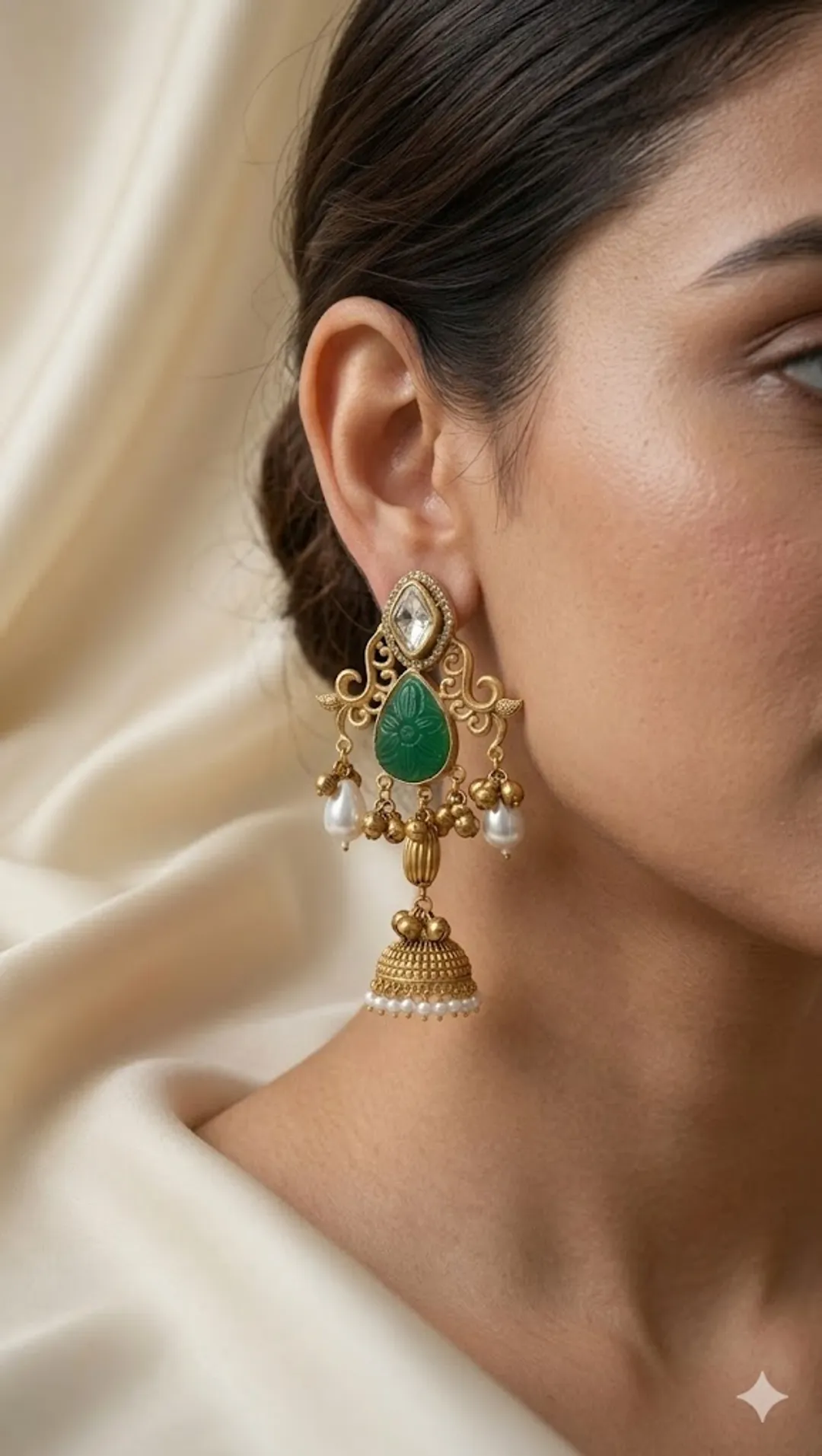 Rajwada Emerald Kundan Jhumka