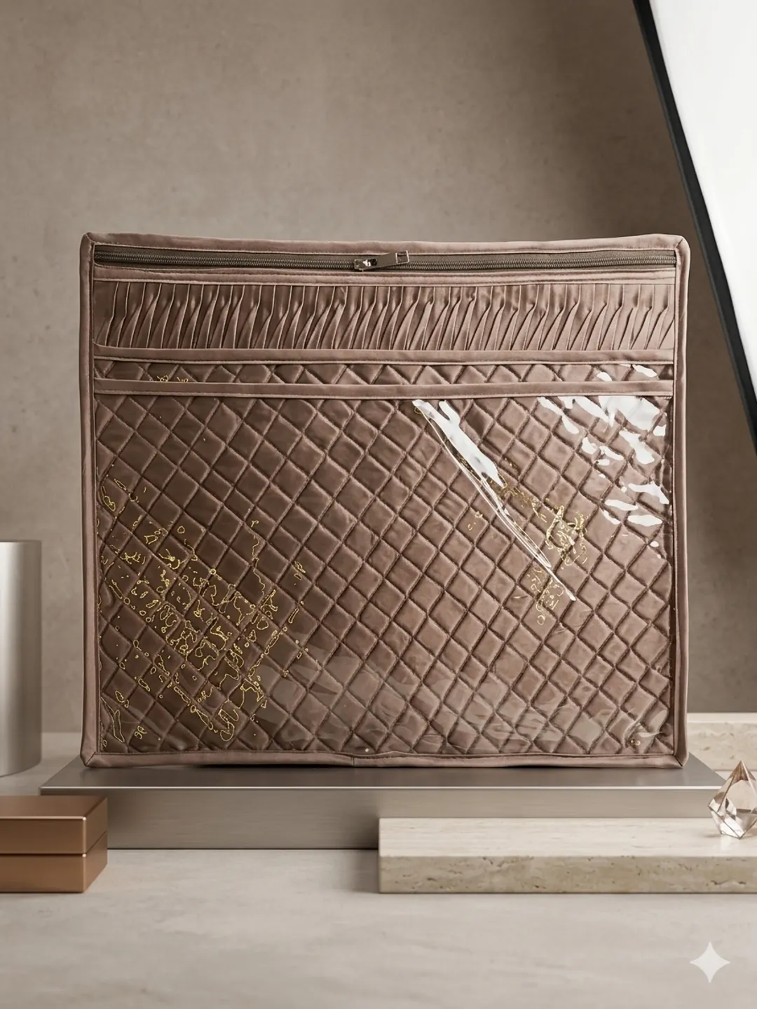 Coffee Quilted Saree Cover