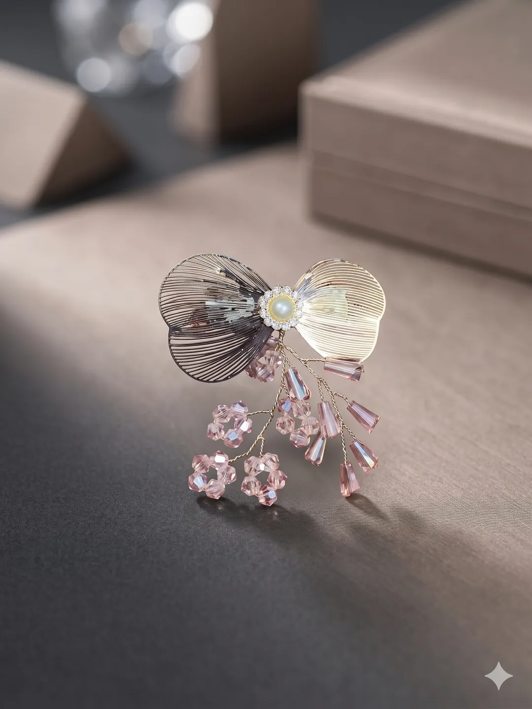 Pink Crystal Bow Pin (pack of 4)