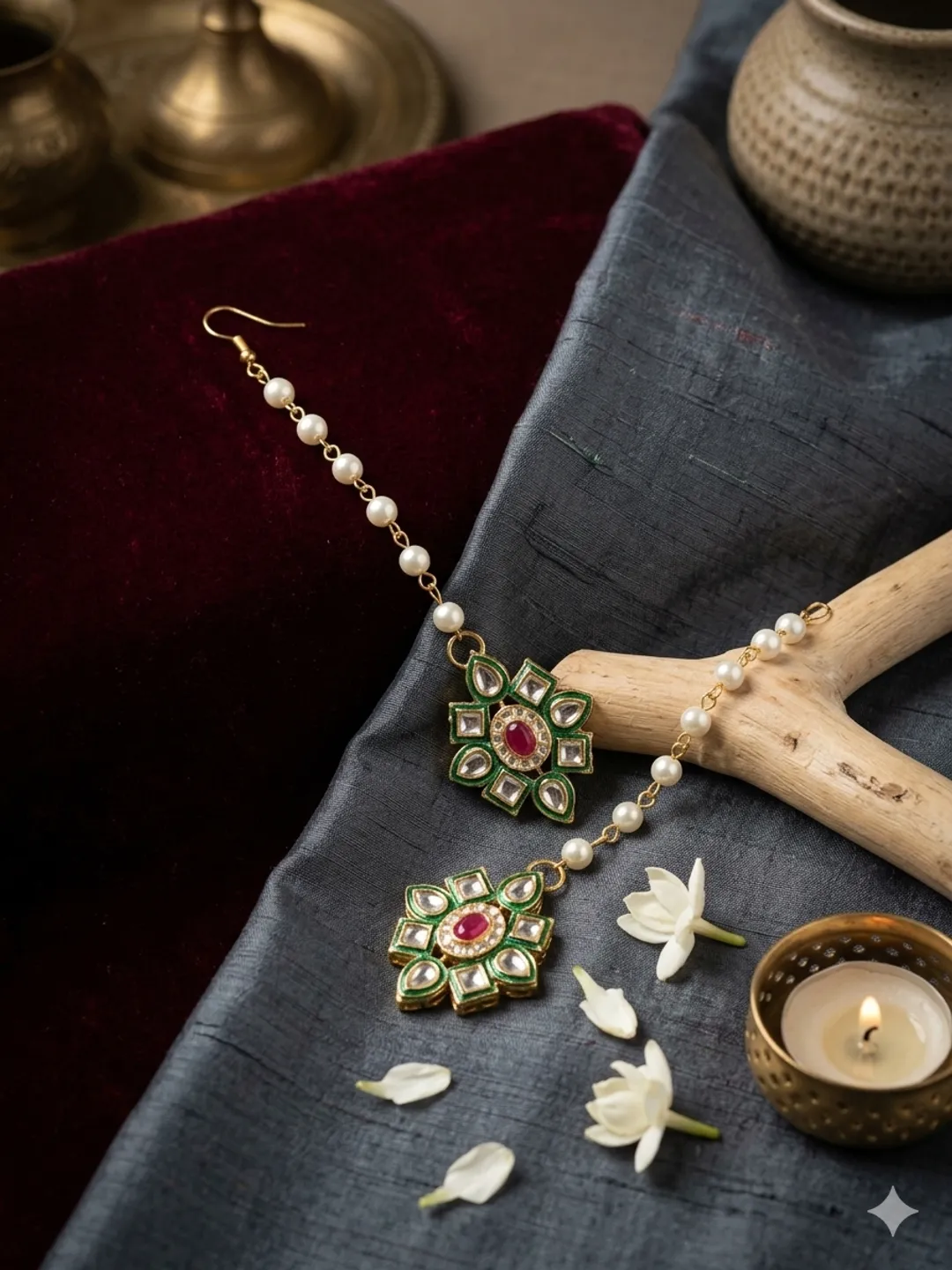 White Kundan Maang Tikka