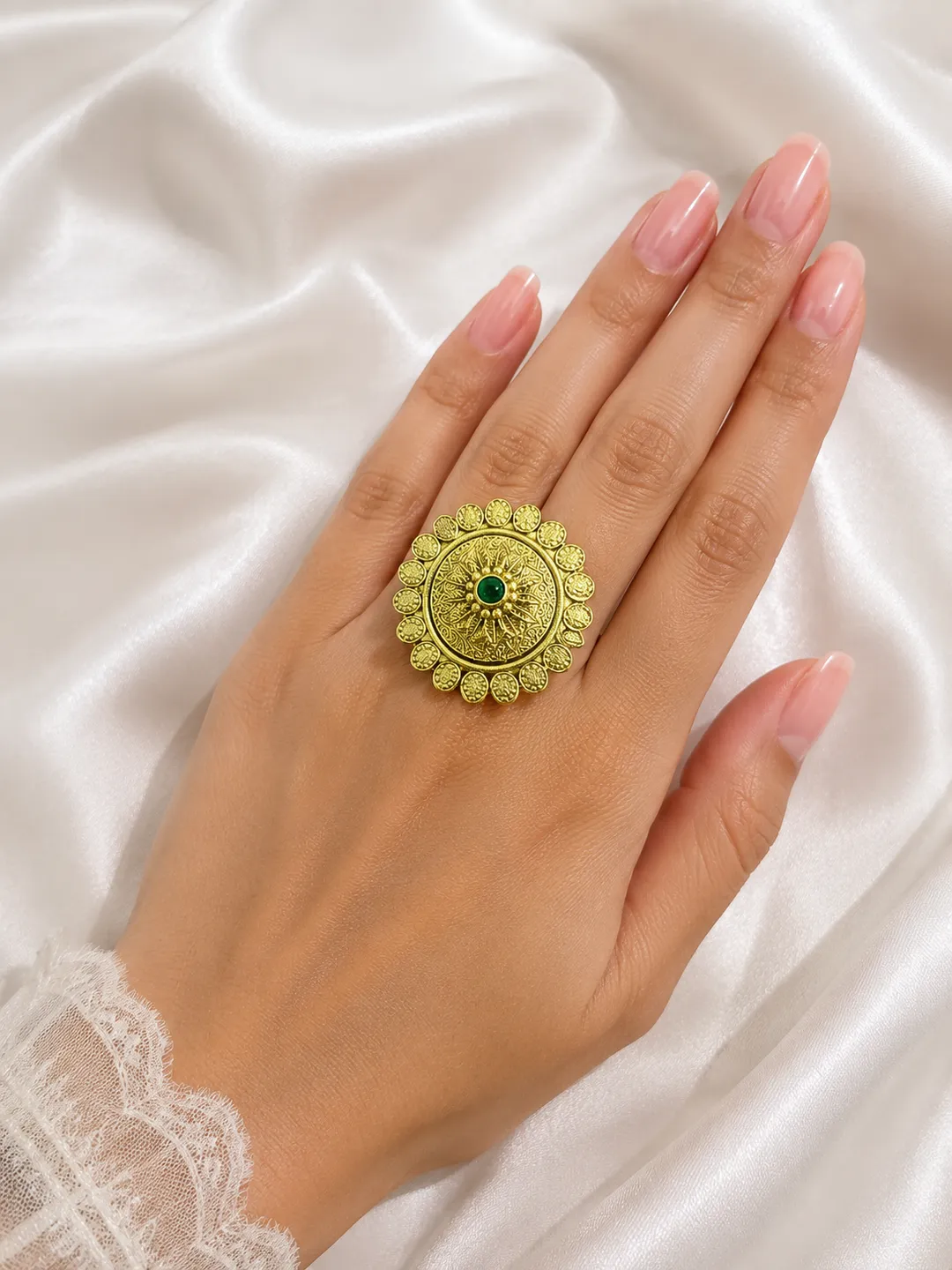 Emerald Sunburst Heritage Statement Ring