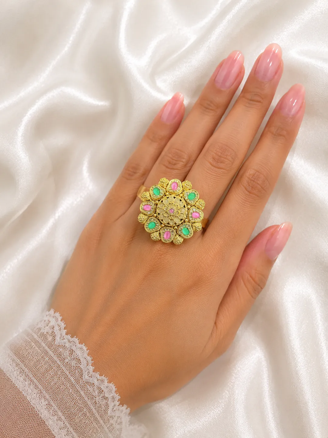 Pastel Rajwada Heritage Statement Ring