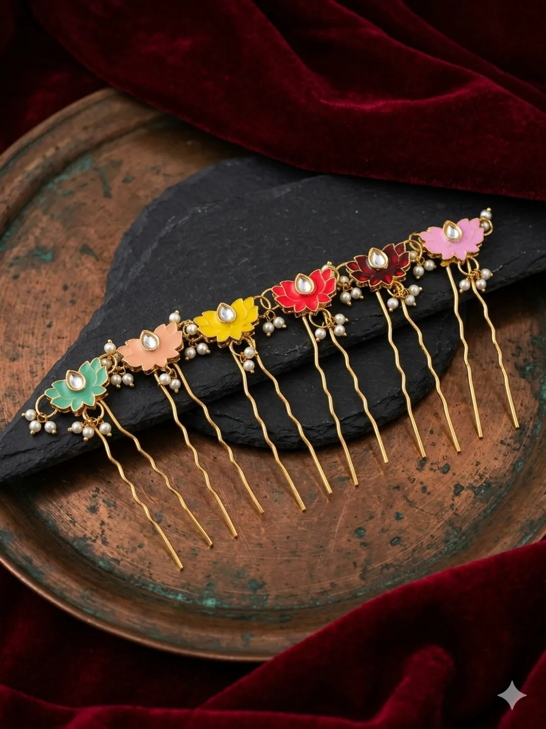 Multicoloured lotus hair pin (pack of 10)