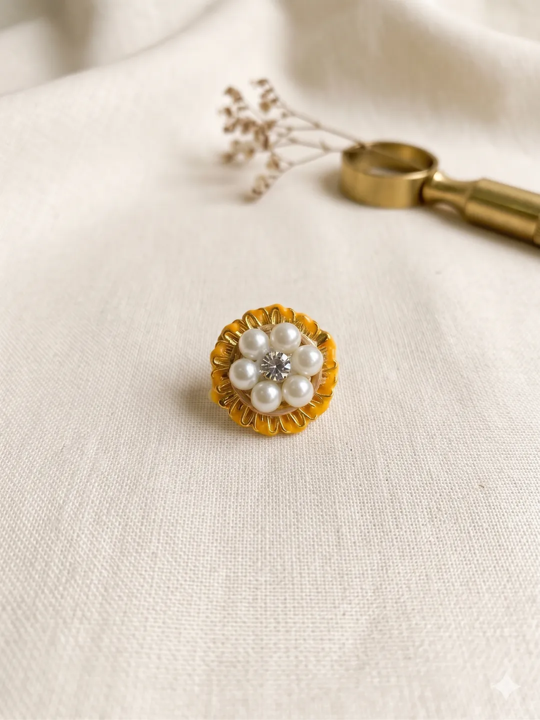 Yellow Pearl Blossom Ring ( Pack Of 10 )