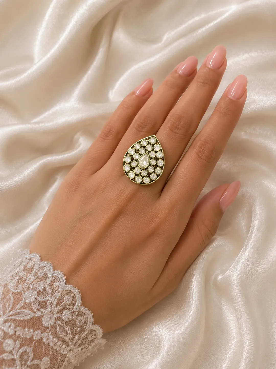Ivory Teardrop Polki Ring