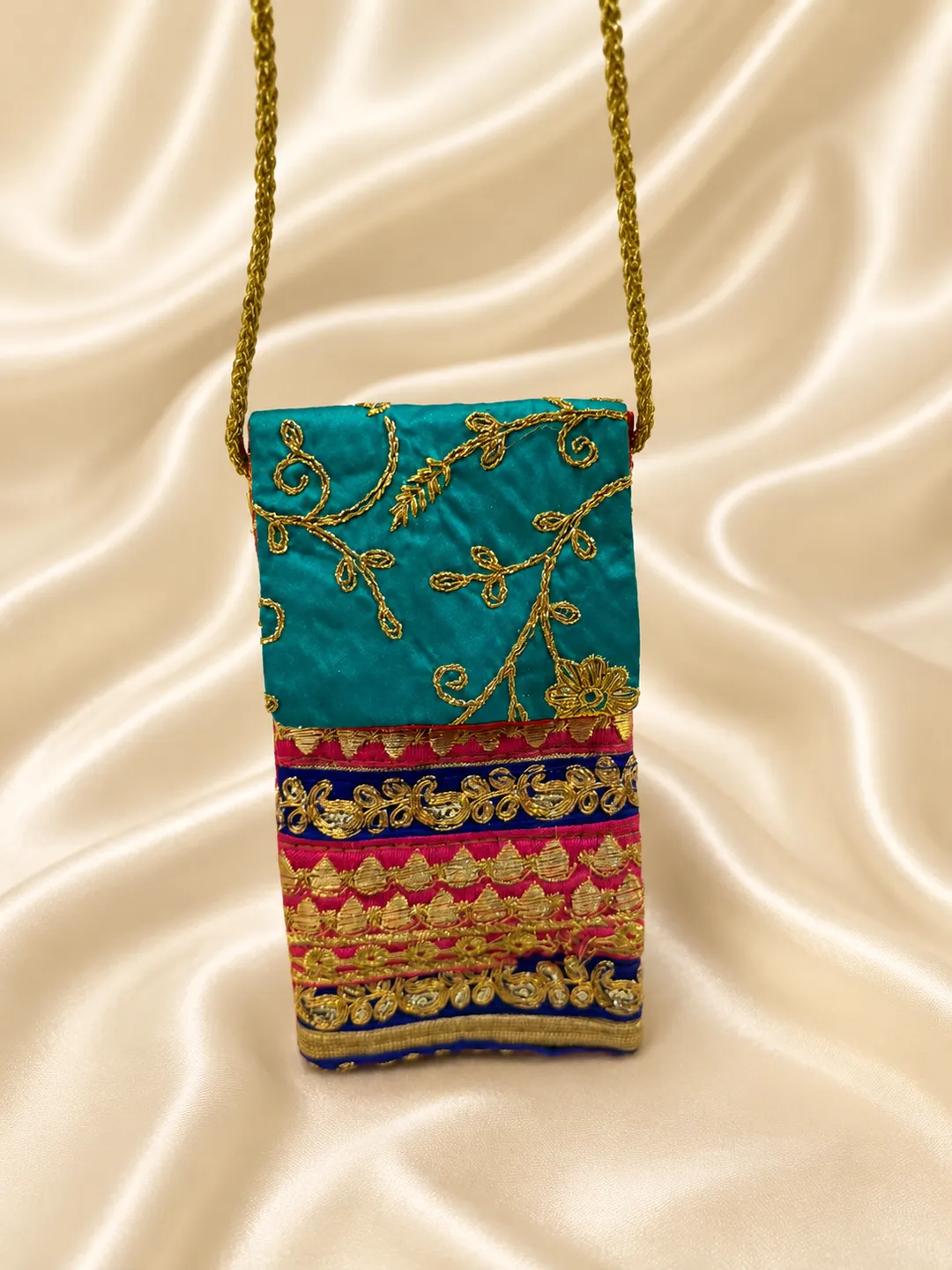Meherza Teal Zardosi Mobile Sling