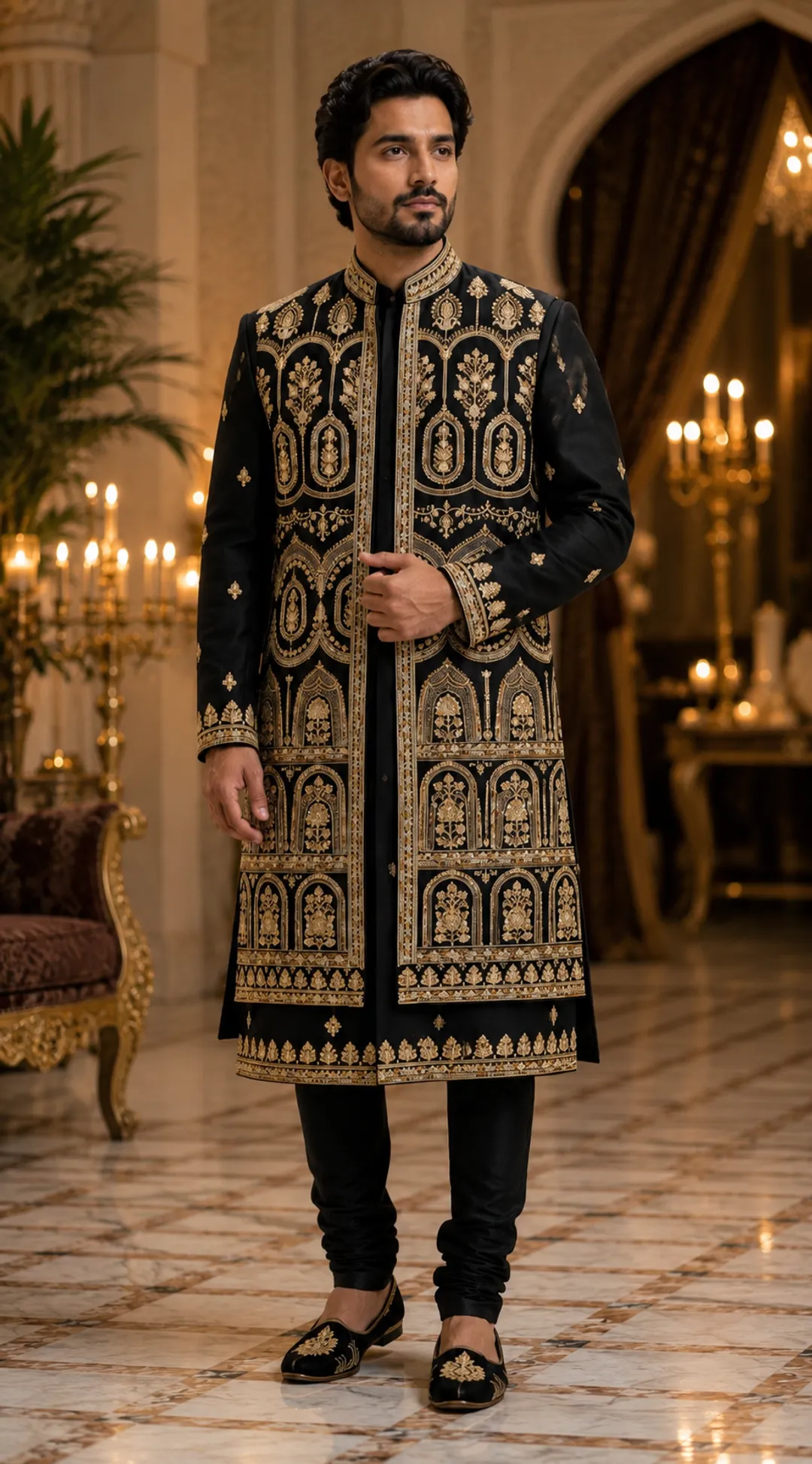 Imperial Black Gold Sherwani