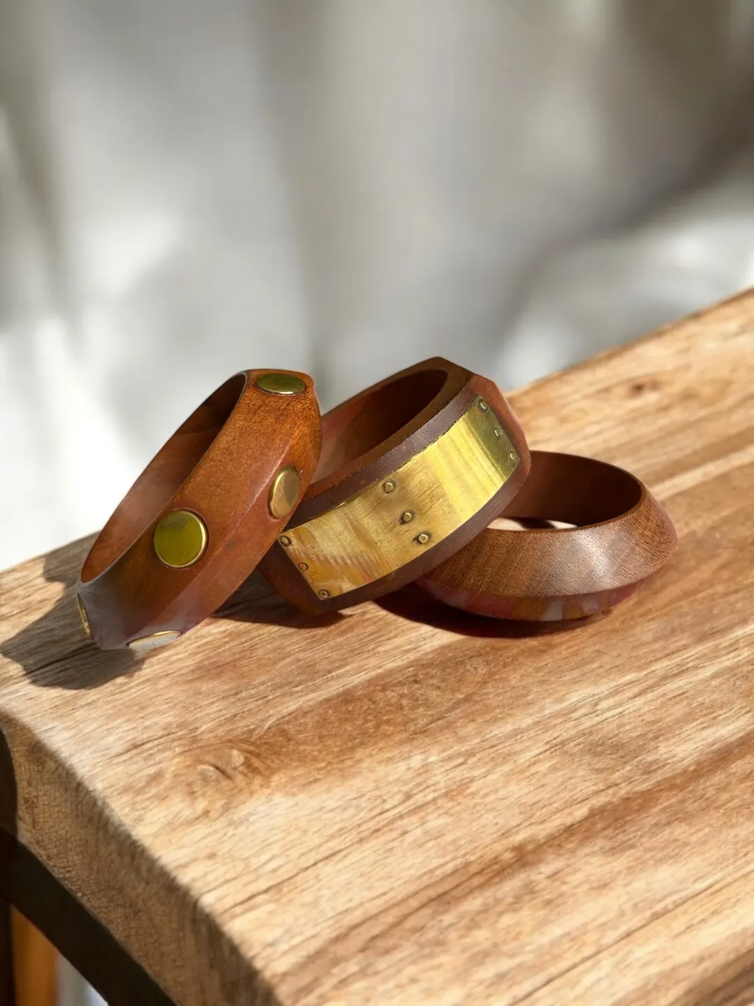 Golden Strip Chunky Wooden Bangles