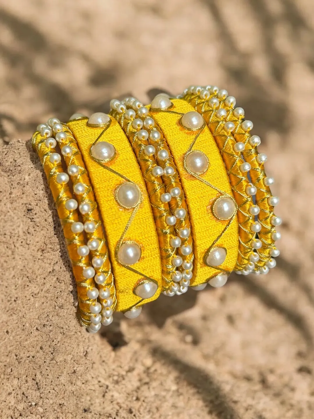 Golden Pearl Bangles Set of 8