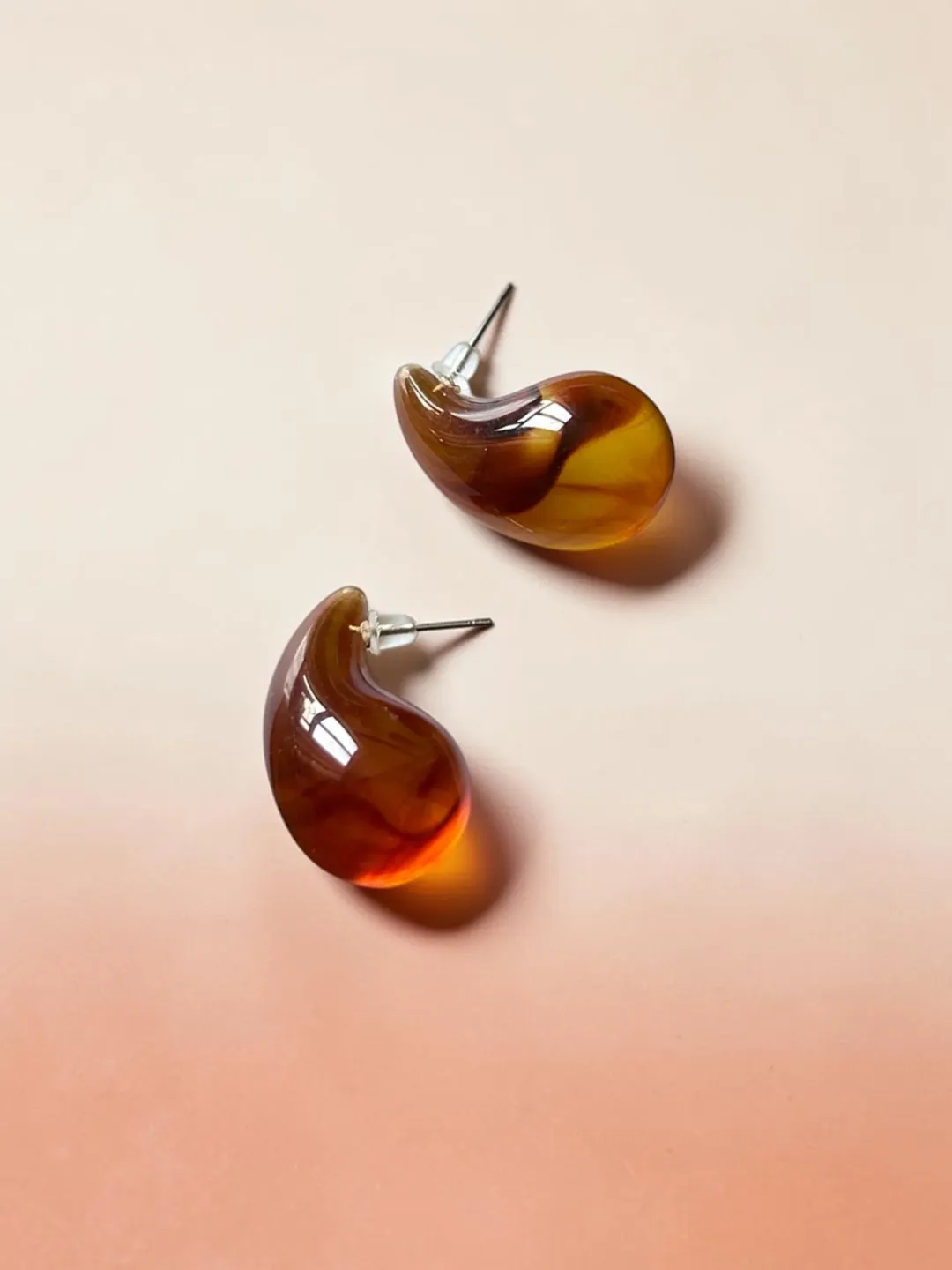 Brown Drop Resin Stud Earrings