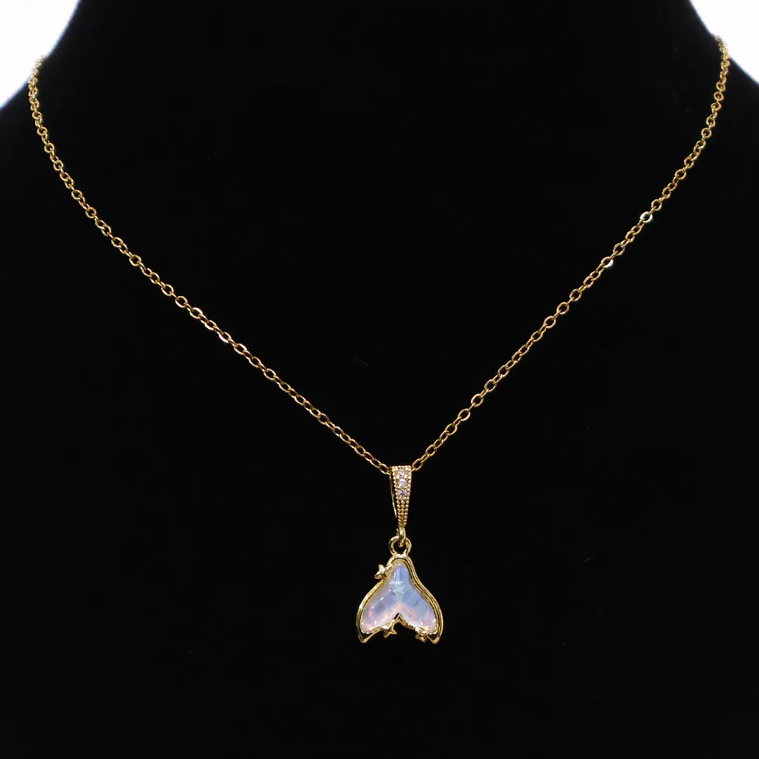 Gold Heart Opal Pendant Necklace
