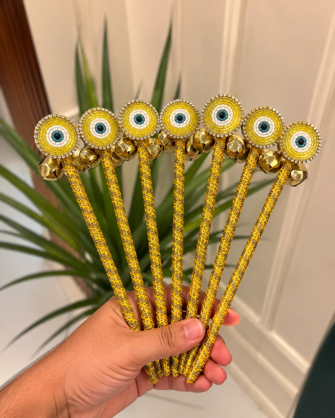 Yellow Evil Ghungroo Sticks (Pack of 10)