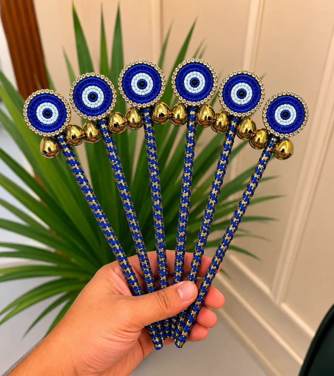 Royal Blue Evil Eye Ghungroo Sticks (Pack of 10)