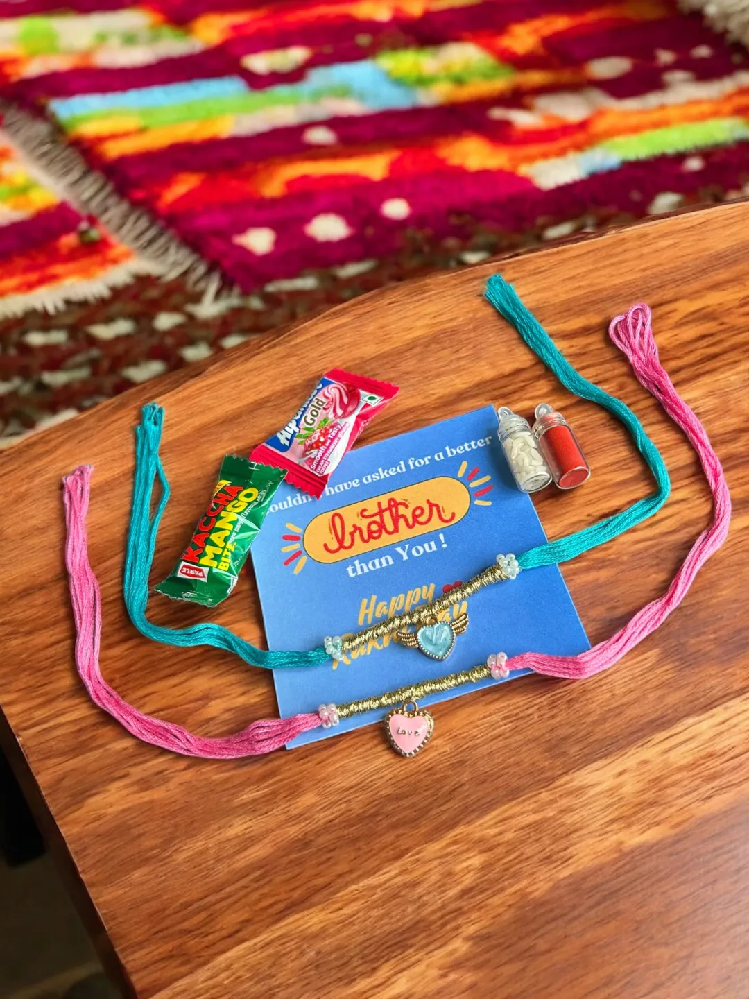 Set of 2 Blue & Pink Heart Rakhi