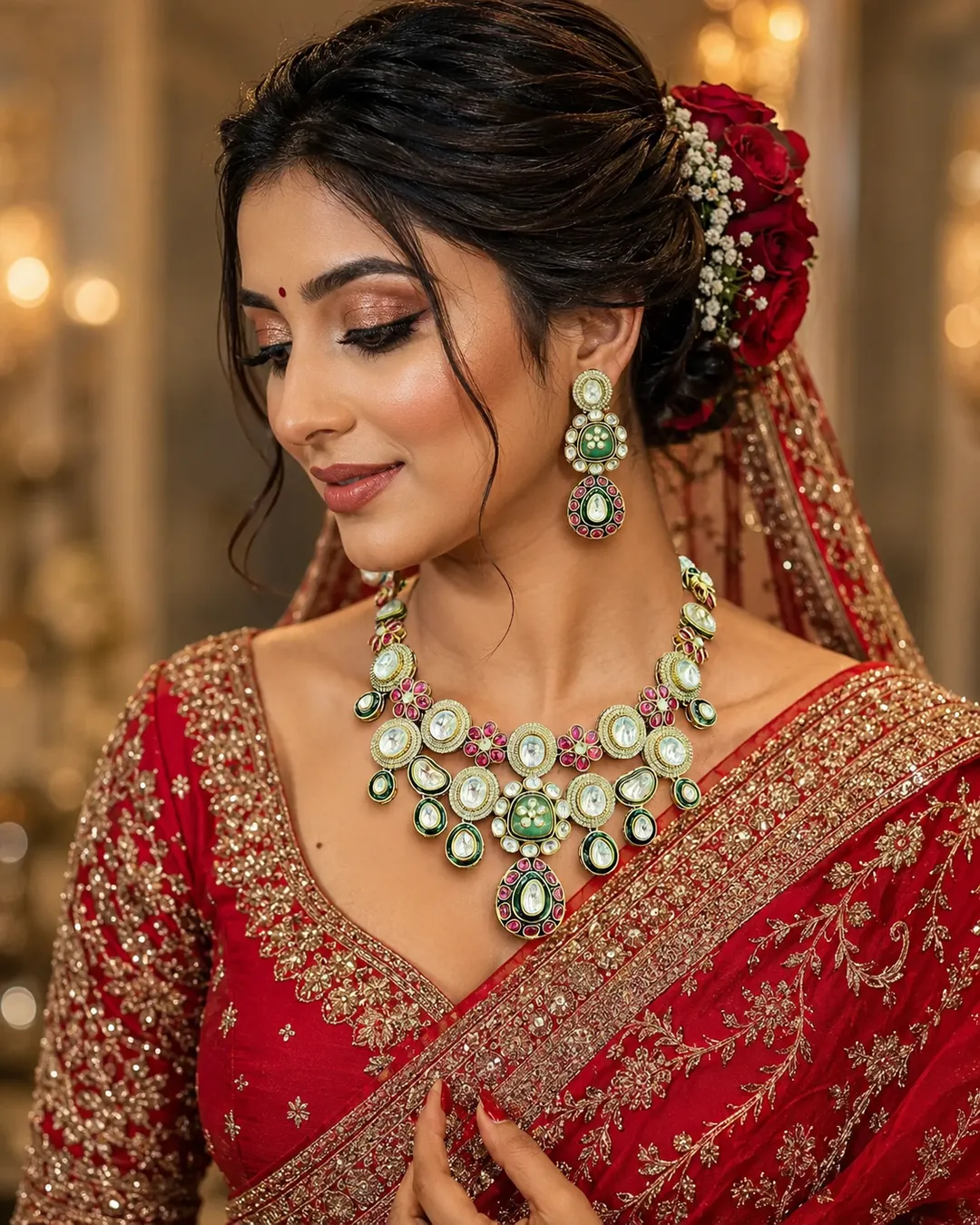 Emerald Noor Kundan Bridal Necklace Set