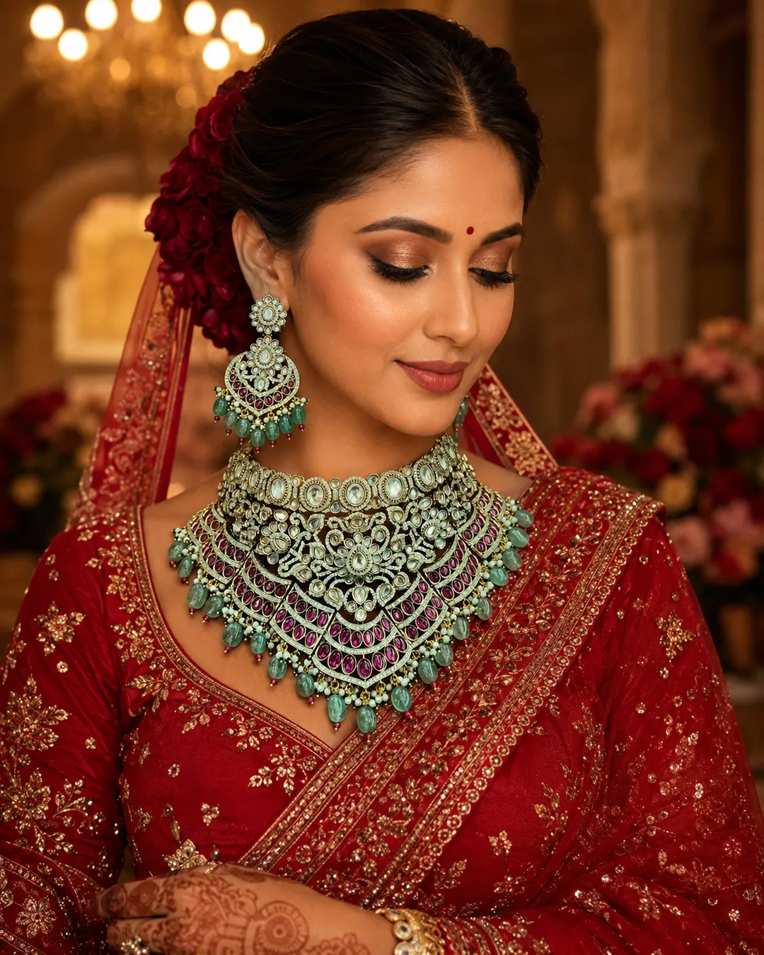 Royal Ruby & Mint Polki Bridal Choker Set