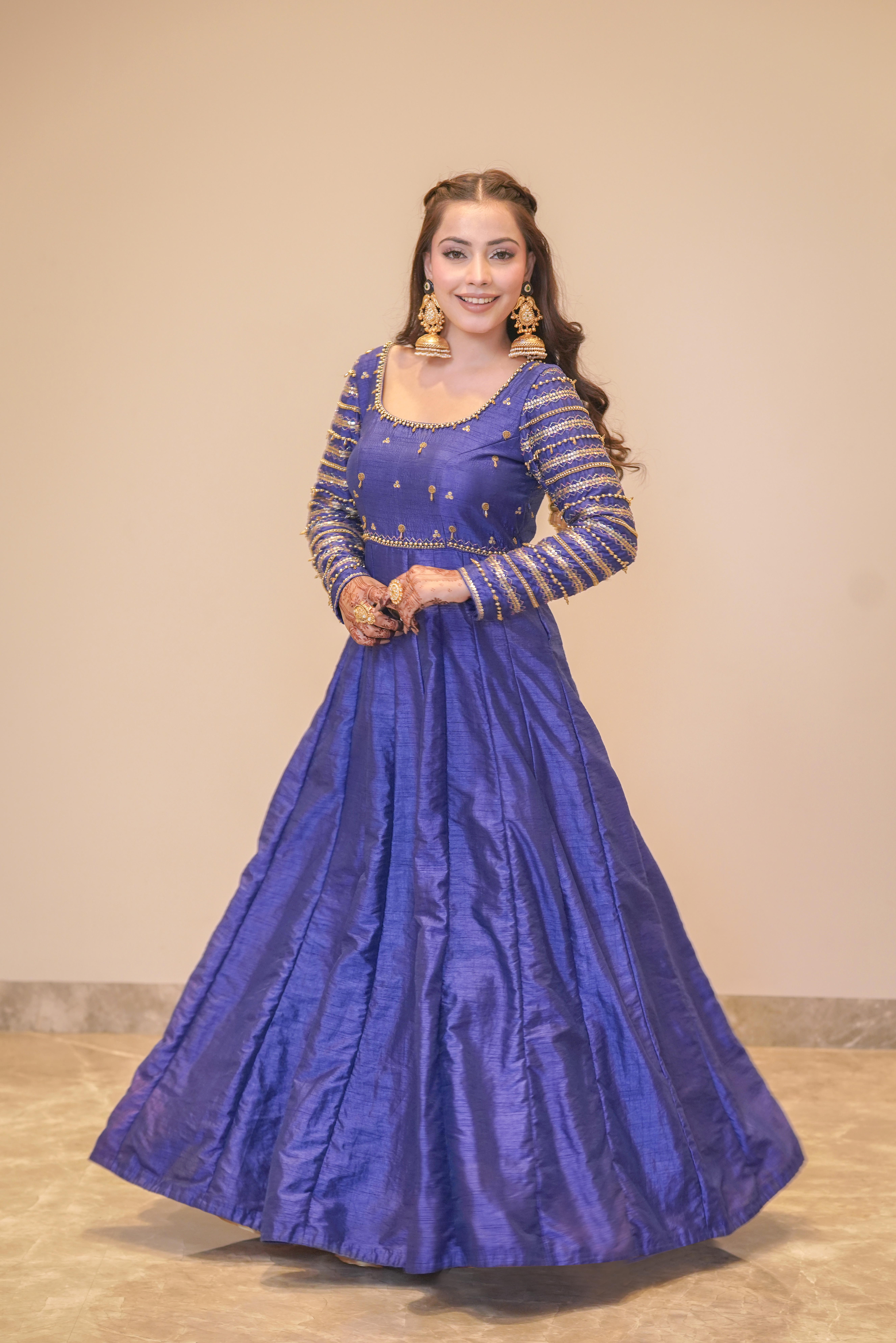Royal Blue Silk Anarkali with Dupatta