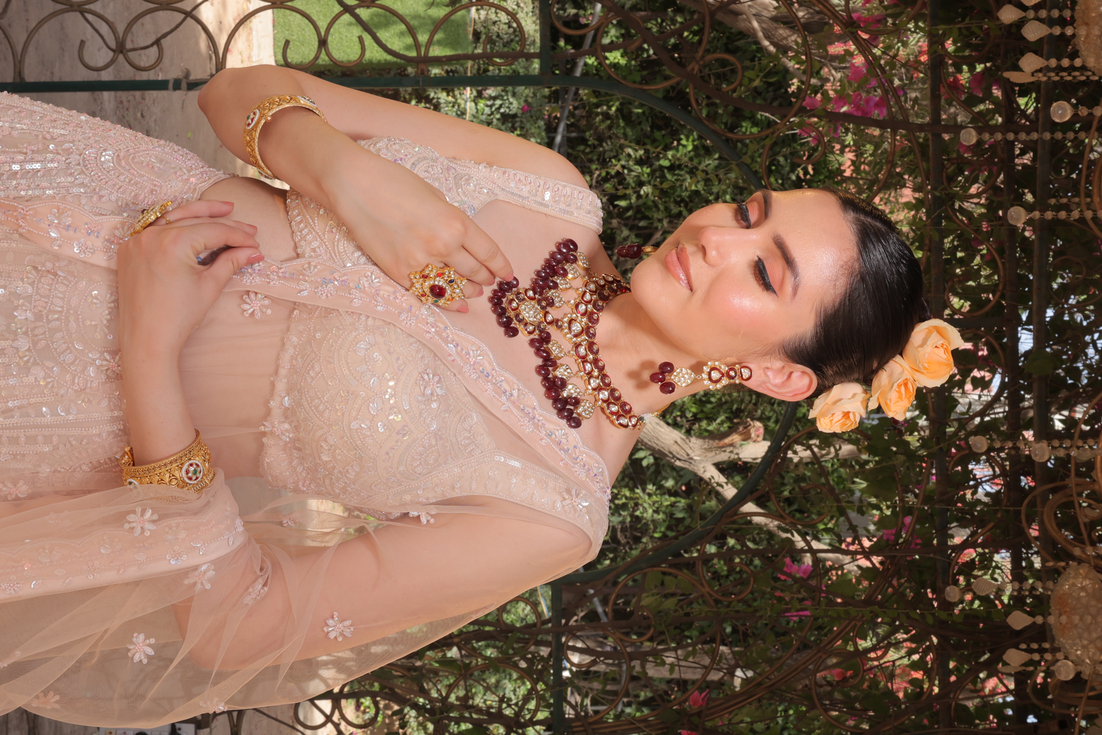 Blush Bloom – Handcrafted Organza Lehenga
