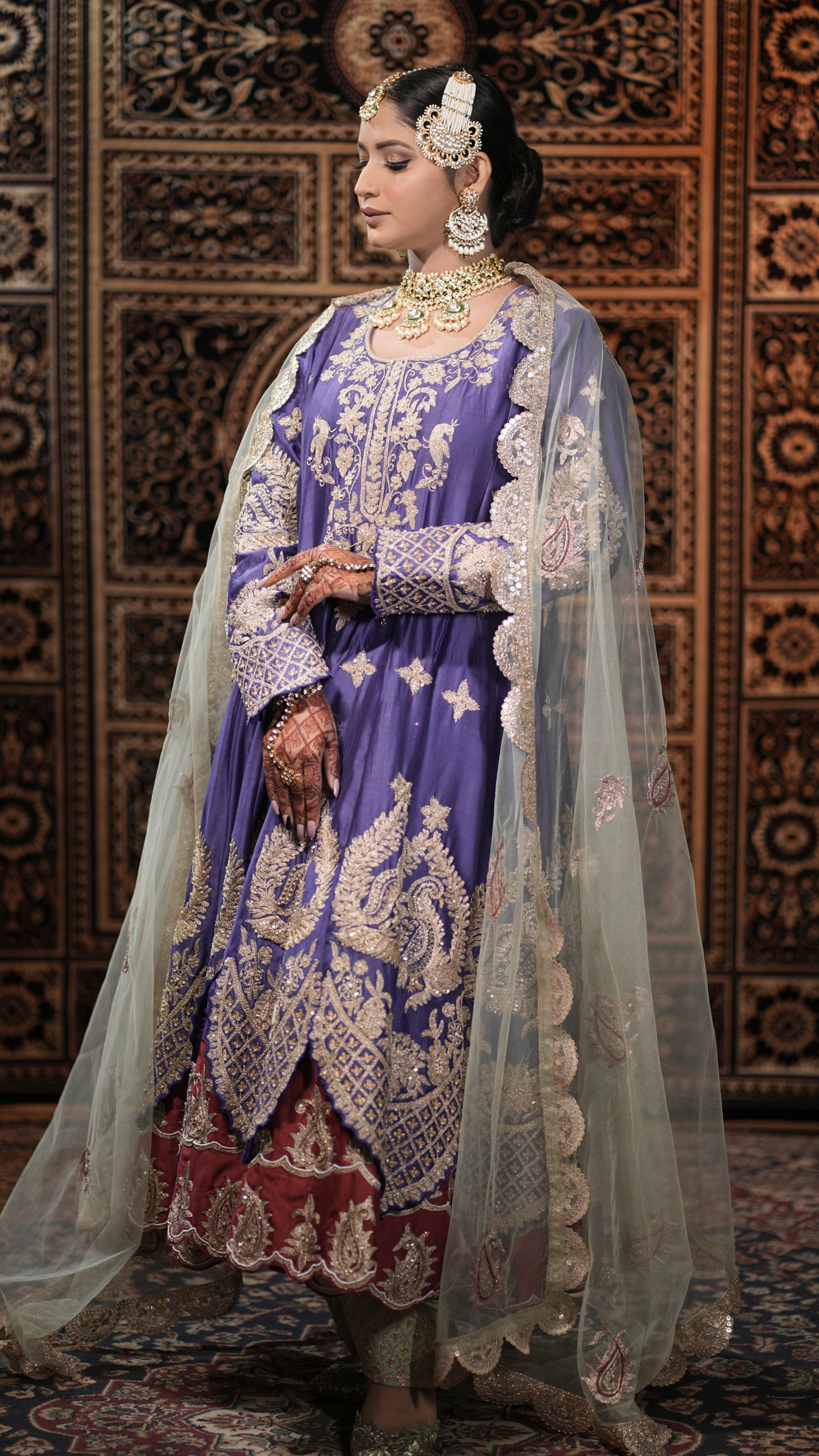 Zahra (Long Purple Anarkali with Red Borders)