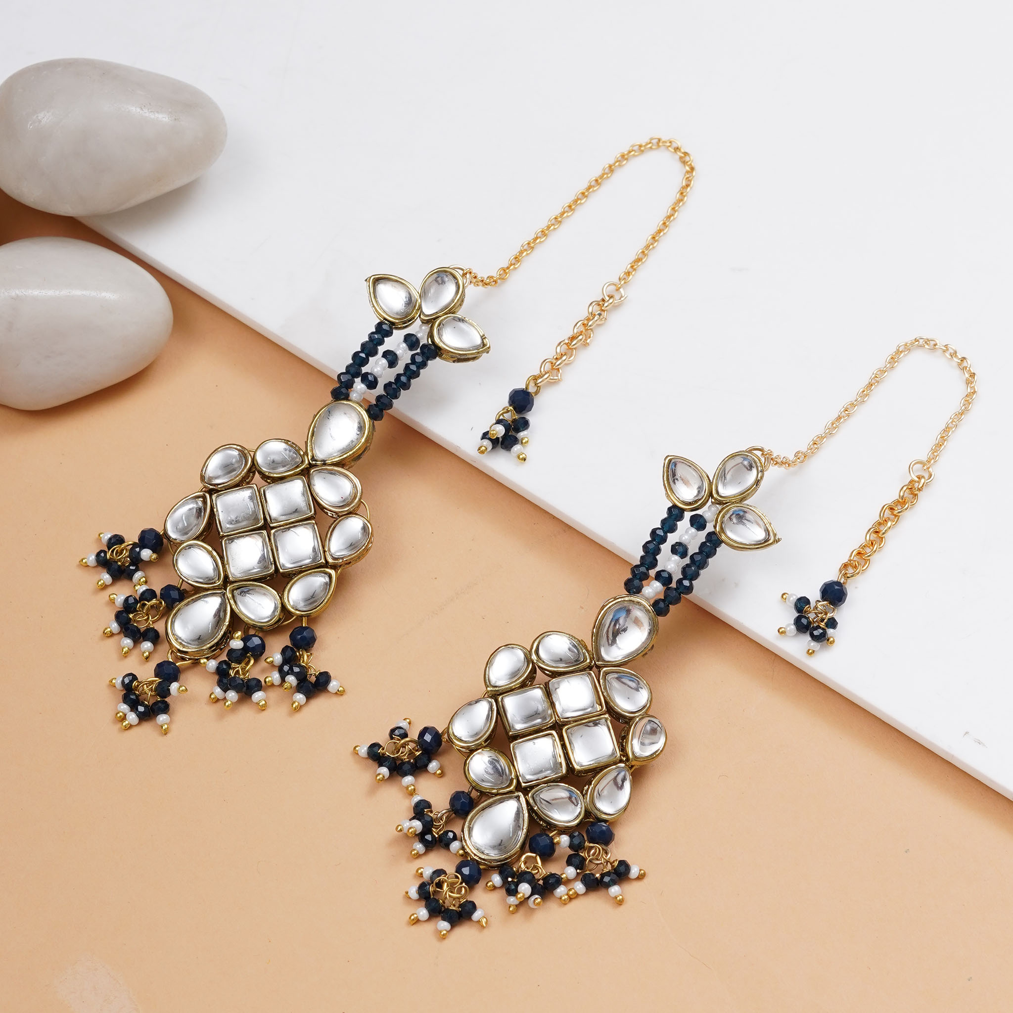 Majestic Kundan Dark Blue Earrings 