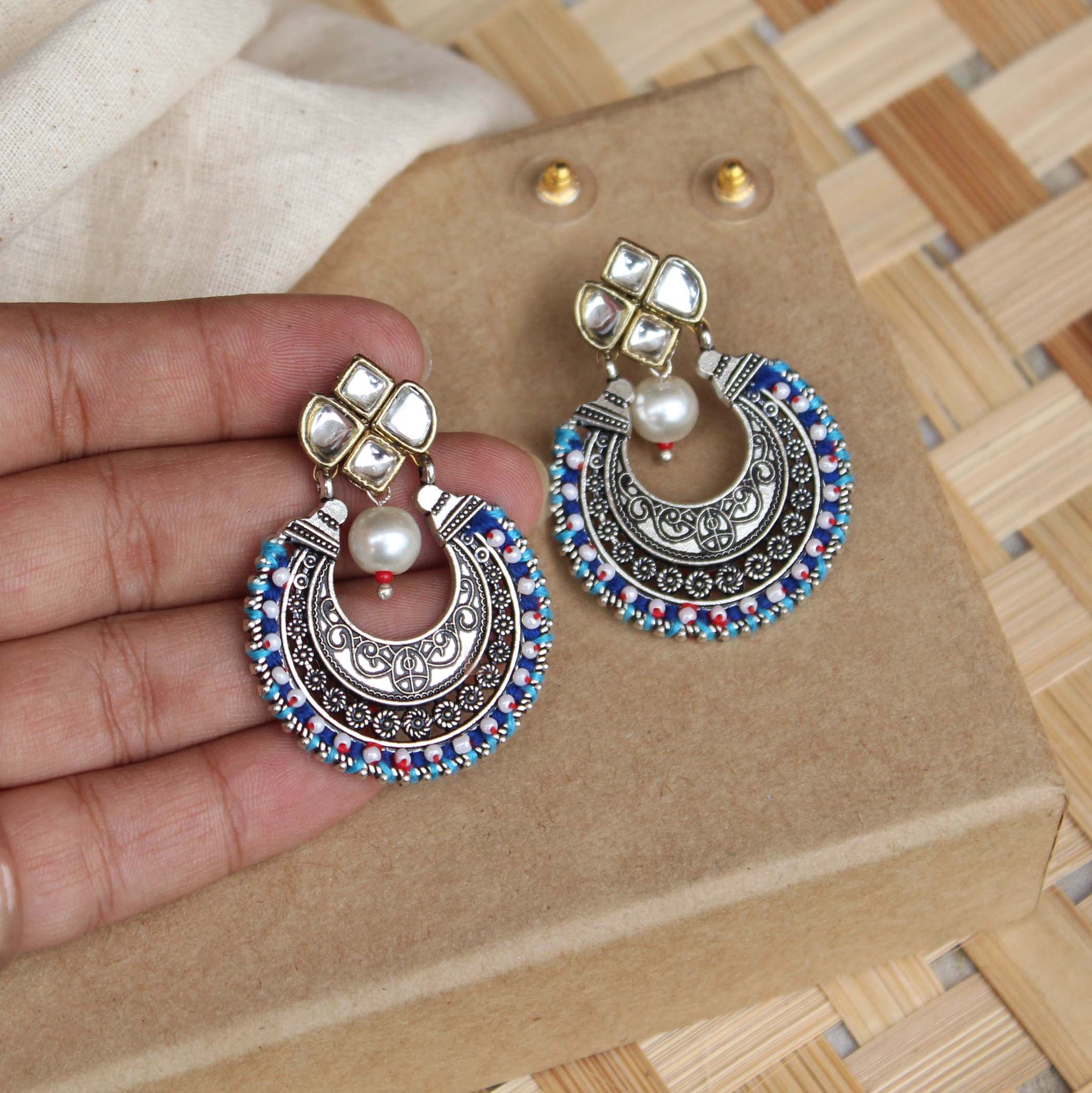 Kundan Stud Classic Chand Baliyan Earrings