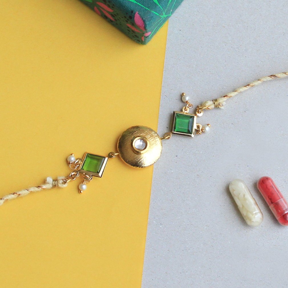 Kundan Crescent Rakhi with Roli Chawal
