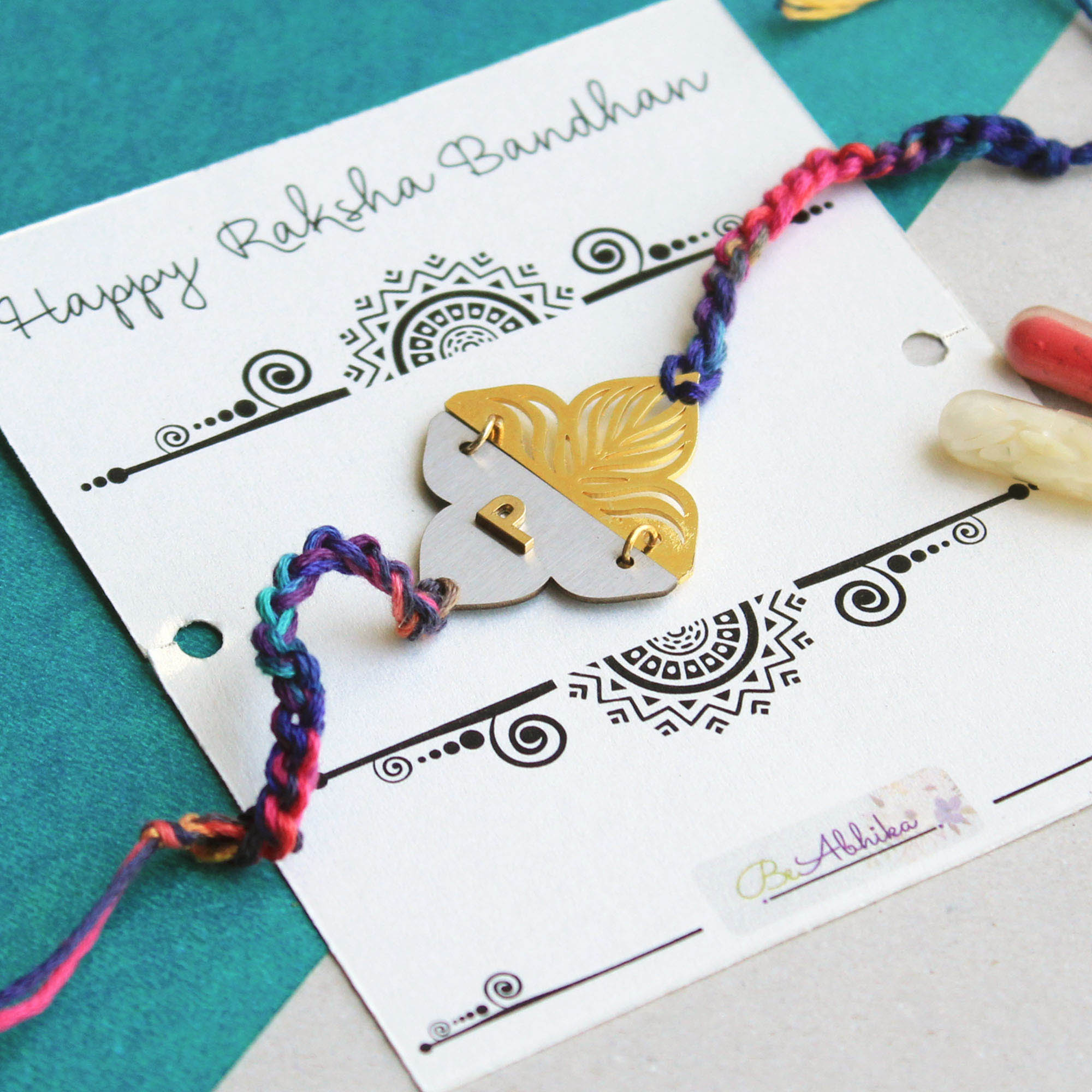 Floral Plates Personalised Rakhi with Roli Chawal