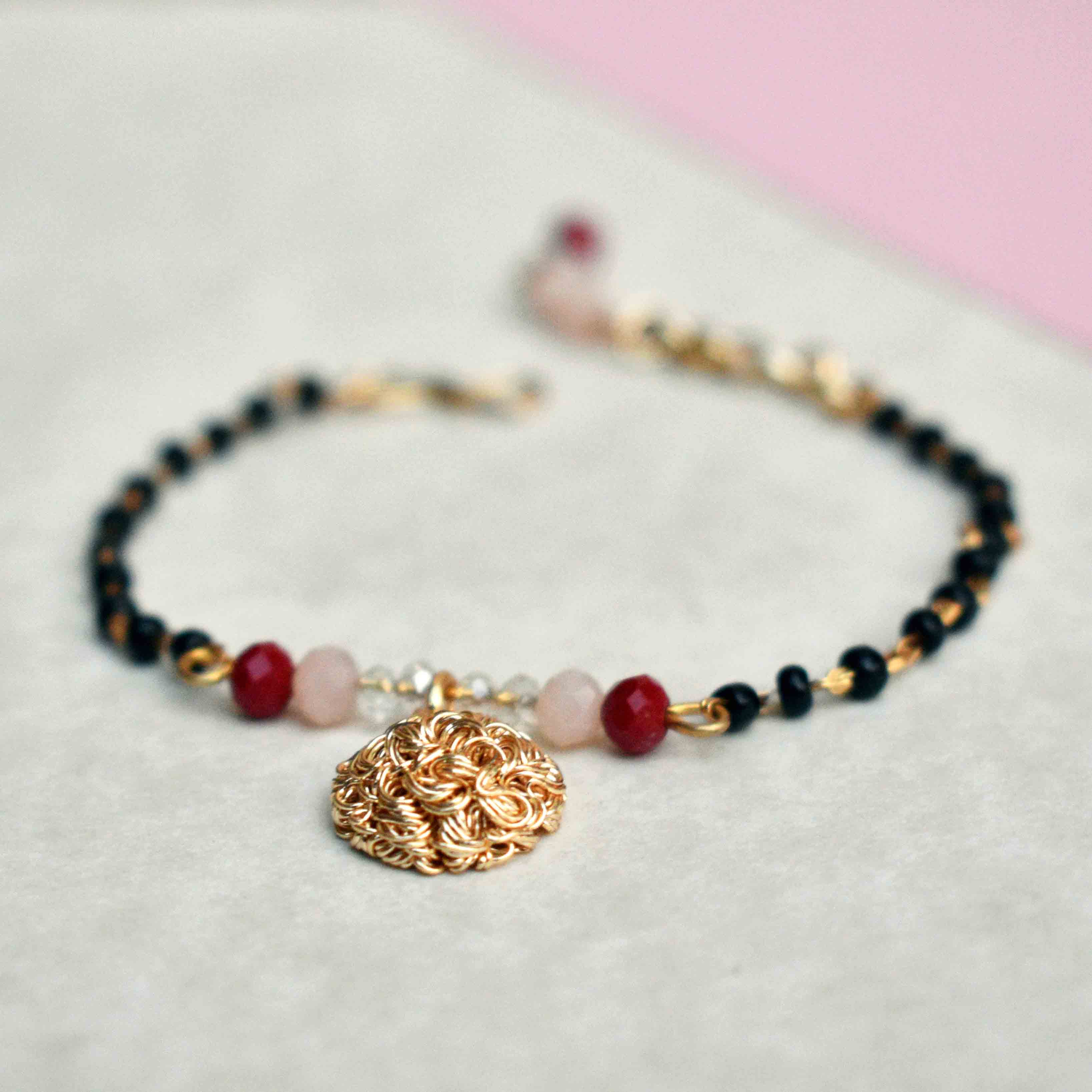 Red & Peach Embellished Mangalsutra Bracelet