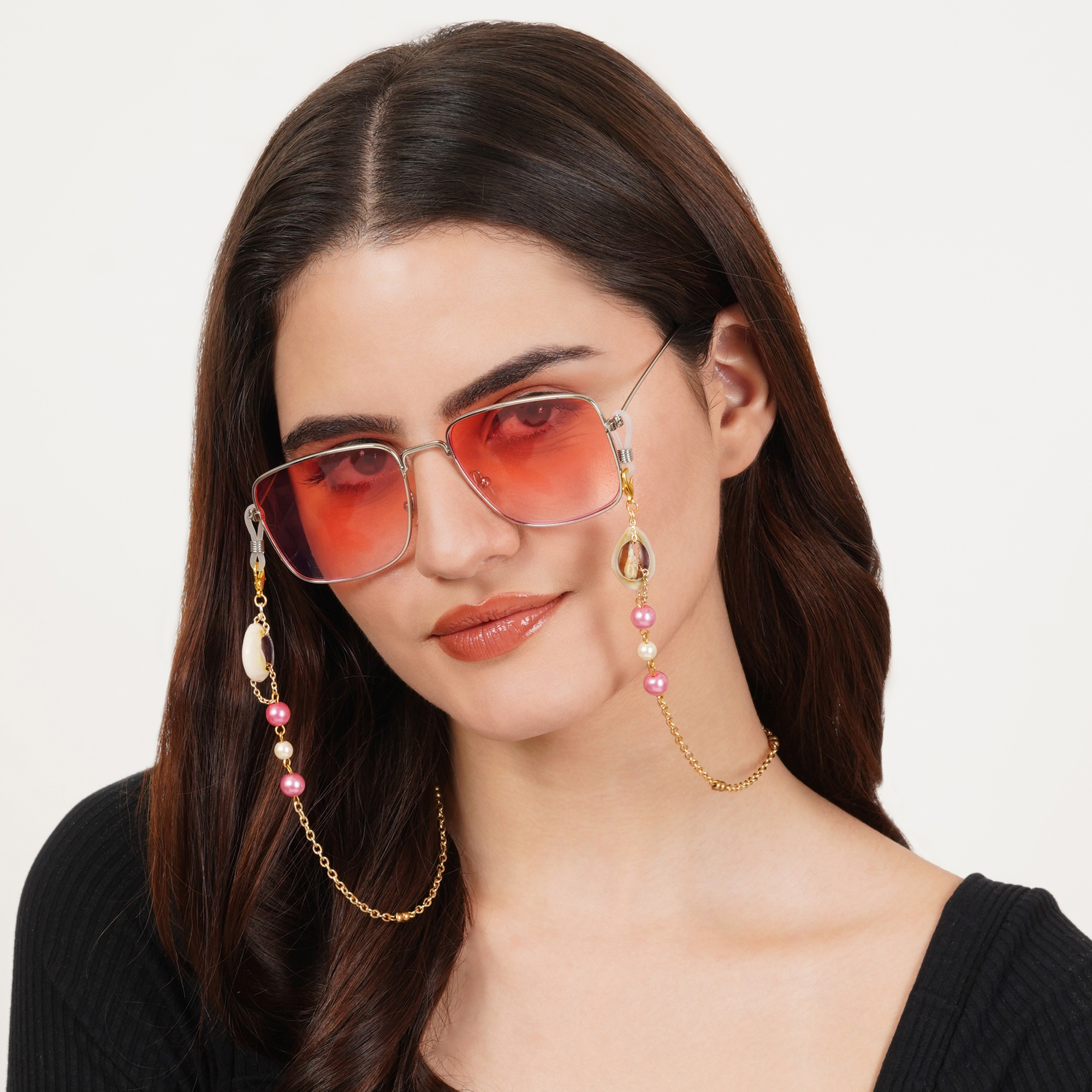 Pink Beads With Shells Spectacles/Air Pods Chain