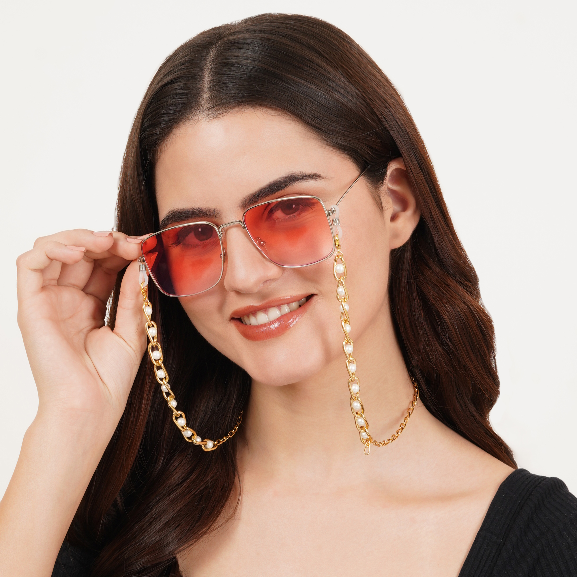 White Pearls With Golden Links Spectacles/Air Pods Chain