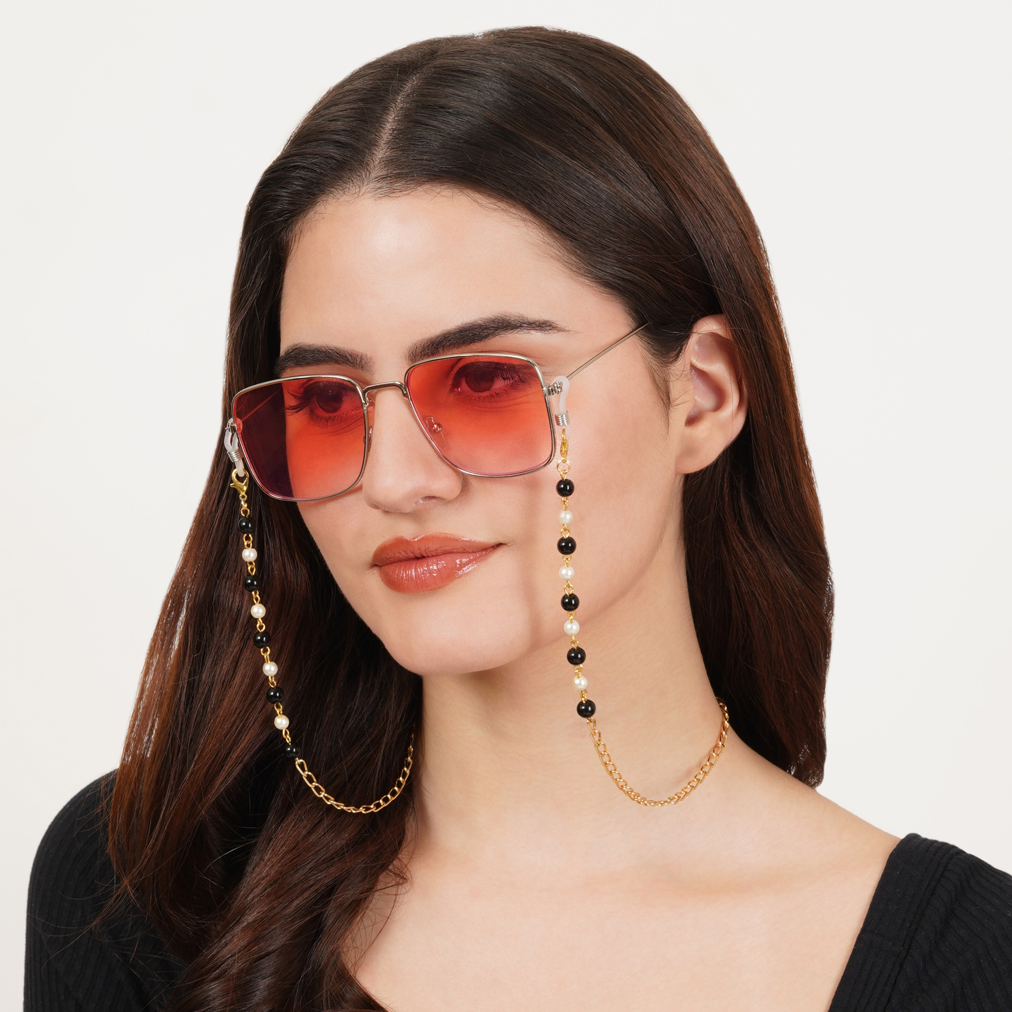 Black & White Beads Monochrome Spectacles/Air Pods Chain