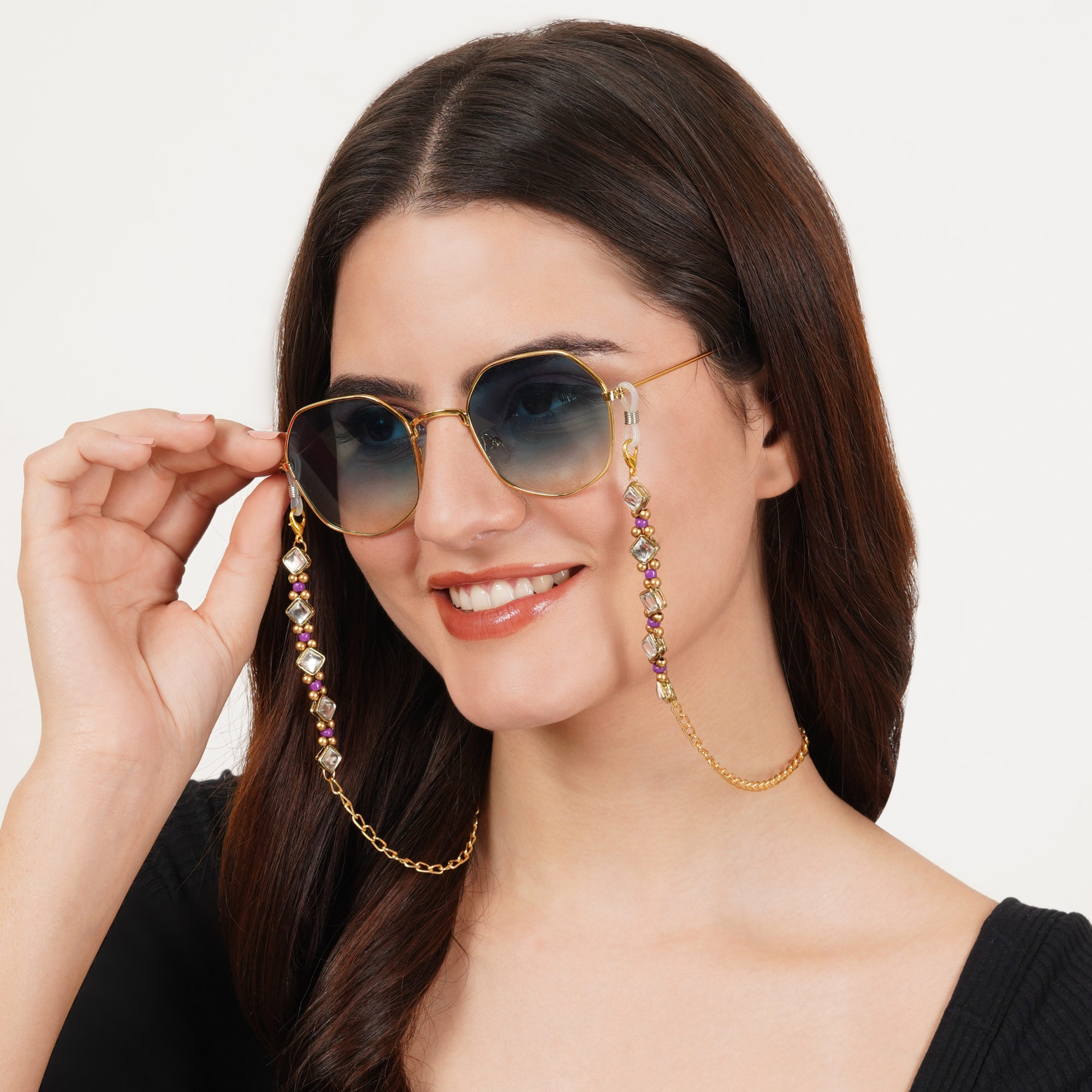 Kundan & Purple Beads Spectacles/Air Pods Chain