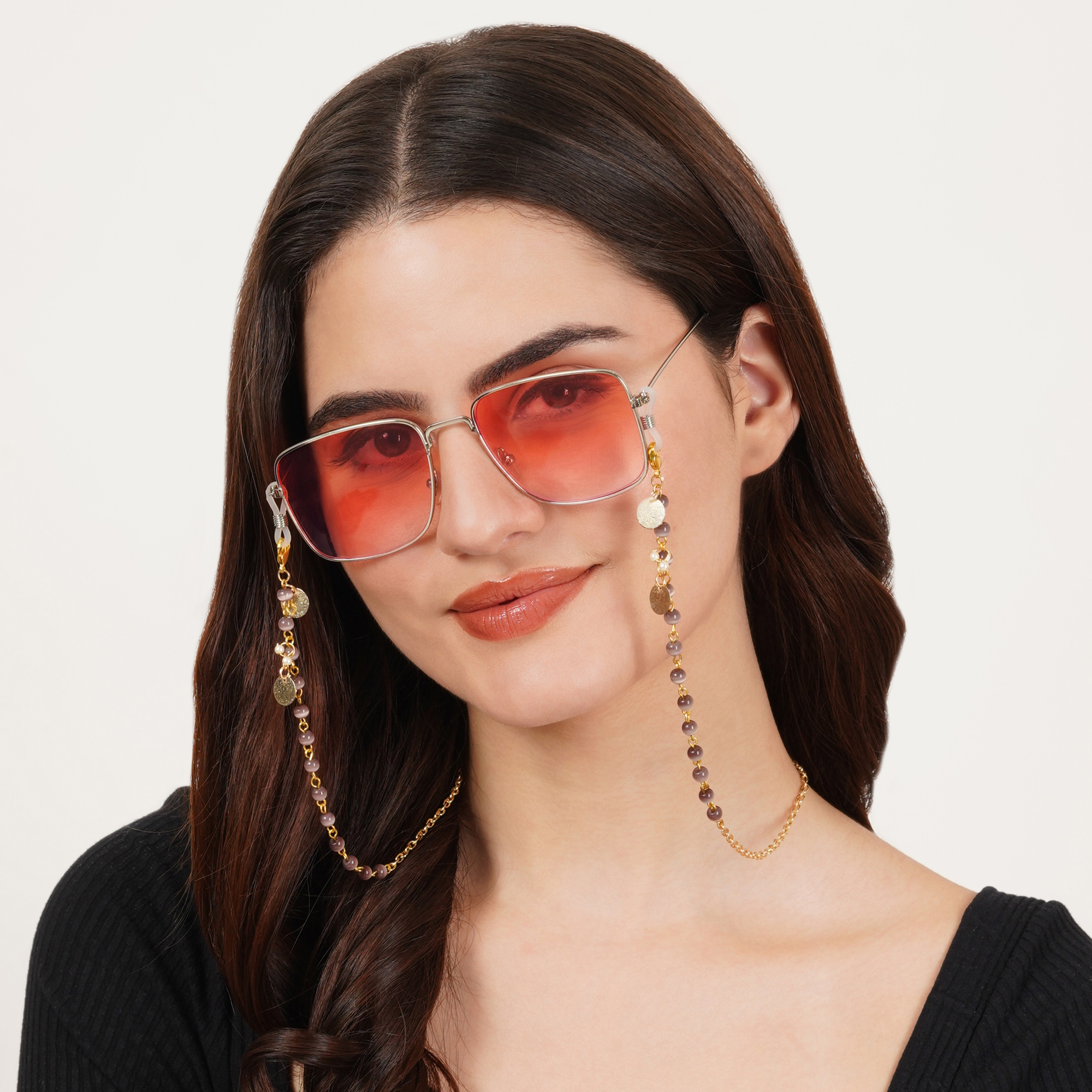 Lavender Beads With Golden Coins Spectacles/Air Pods Chain