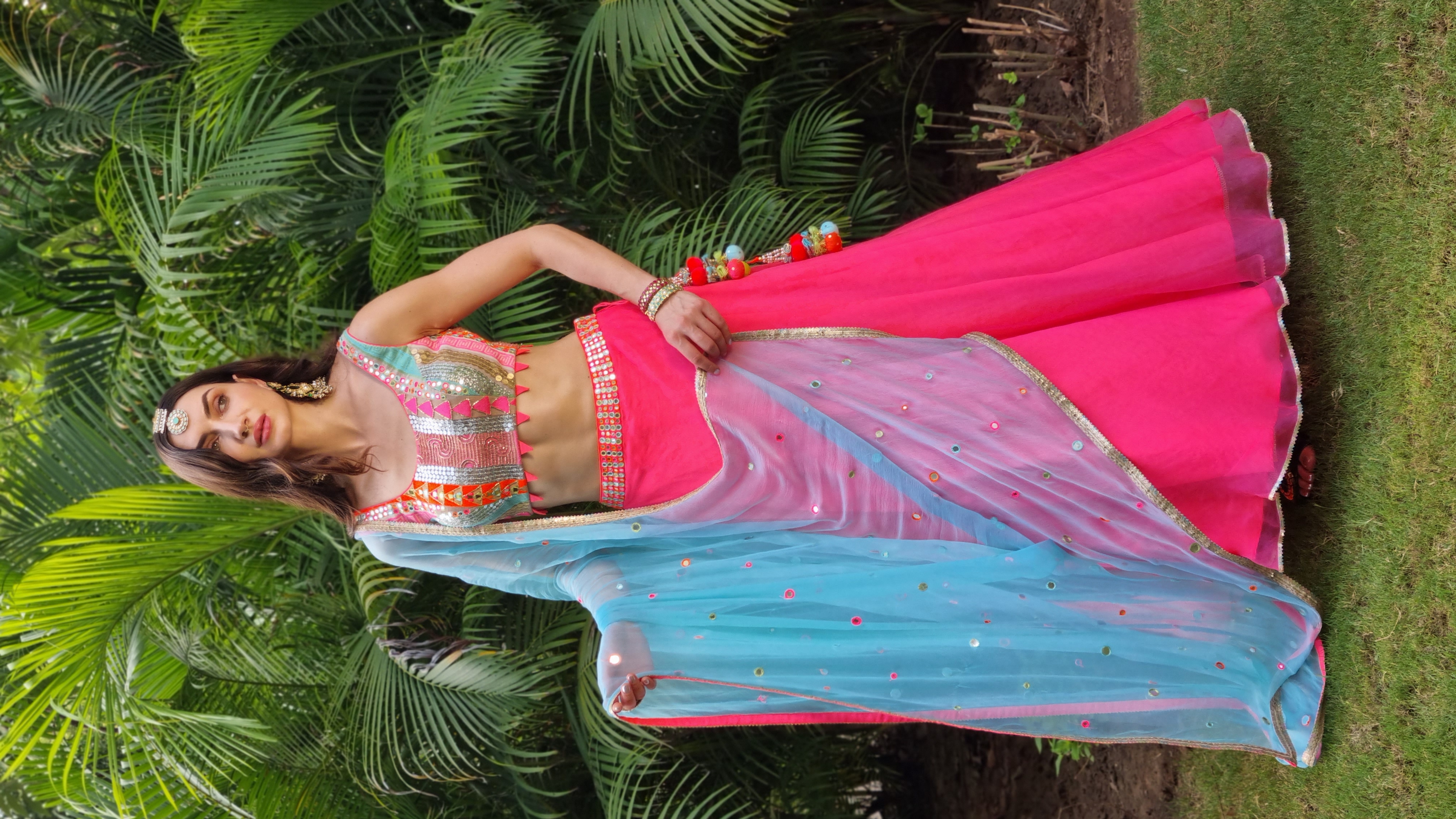 Pink Lehenga with Embellished Choli and Dupatta (Set of 3)