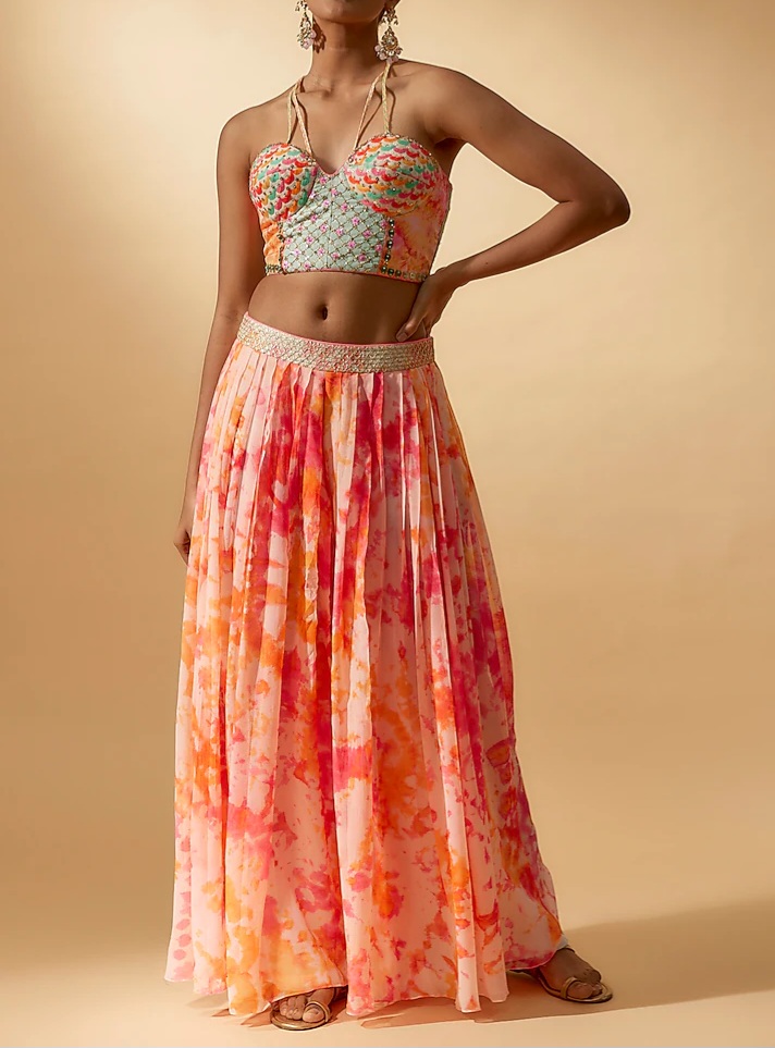 Woven and Sequience Bustier with Tie and Dye Palazzo (Set of 2)