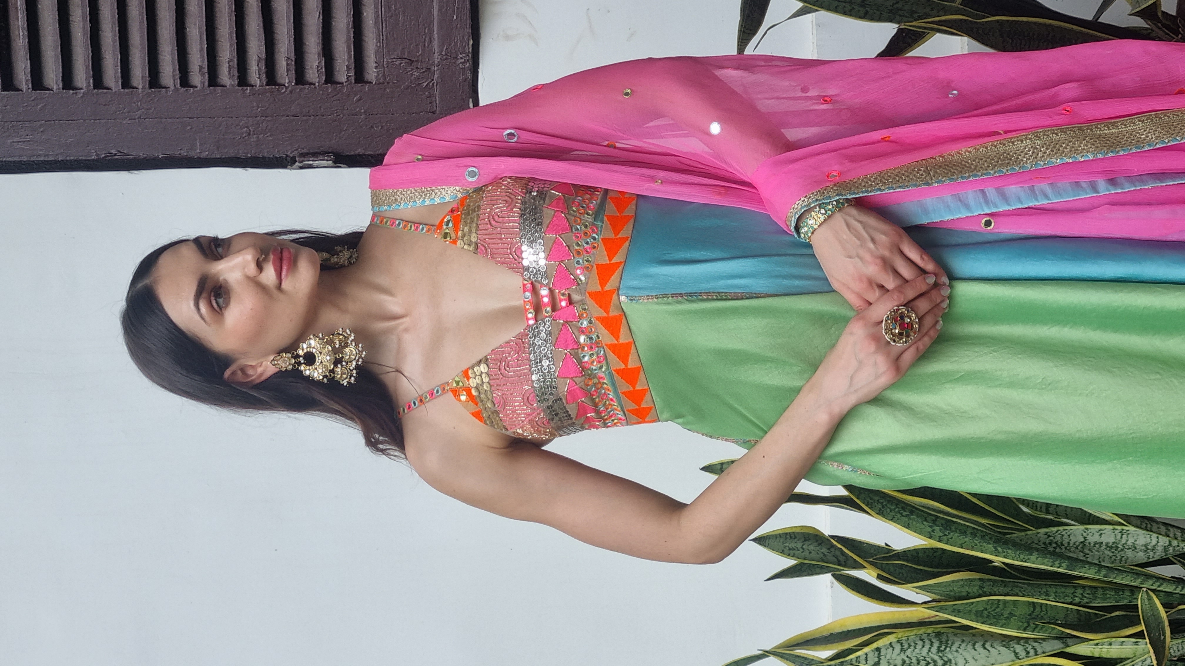Multi-Color Silk Chander Anarkali Kurta with Pant and Dupatta (Set of 3)