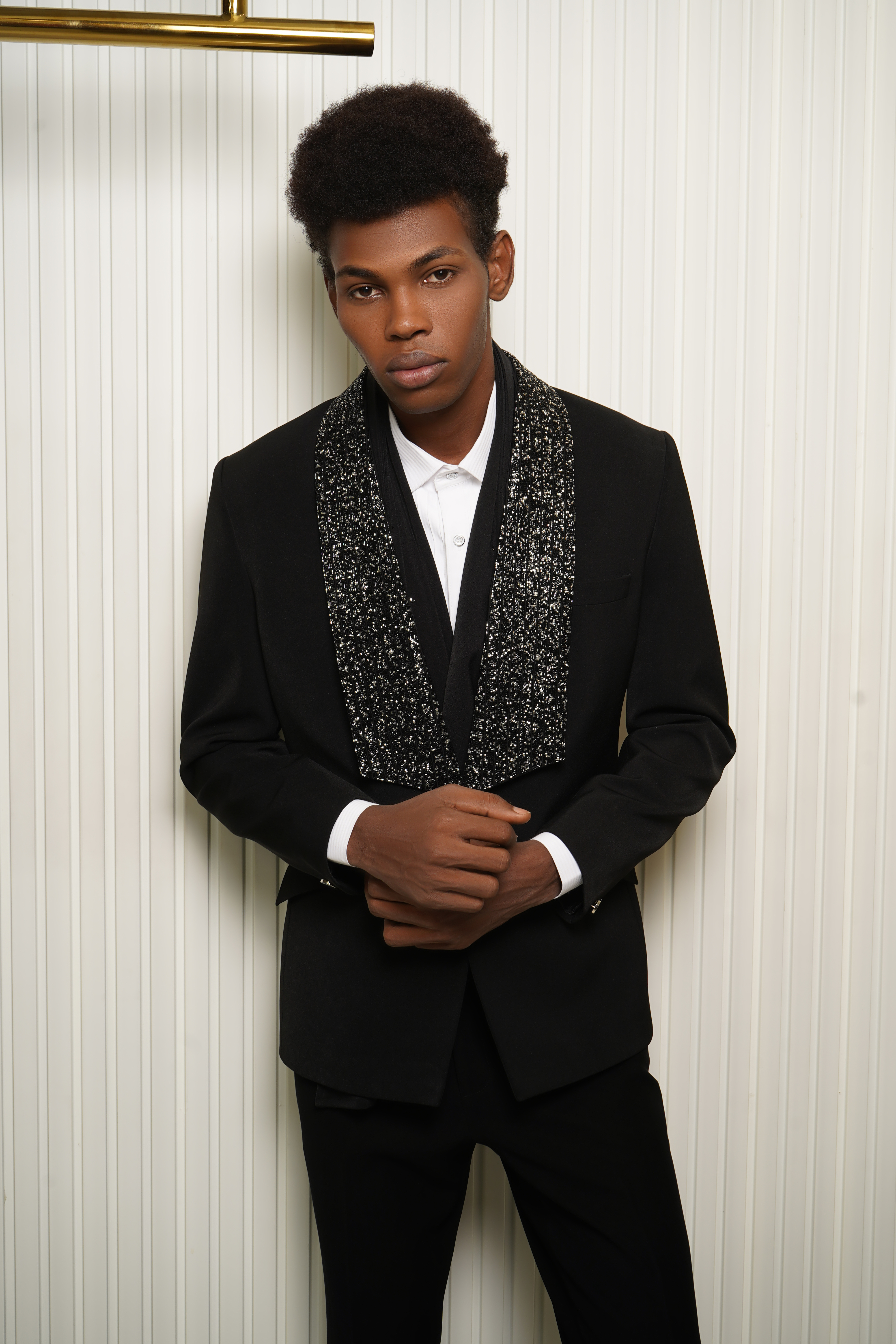 Black Japanese Poly Beads & Cutdana Embellished Tuxedo Set