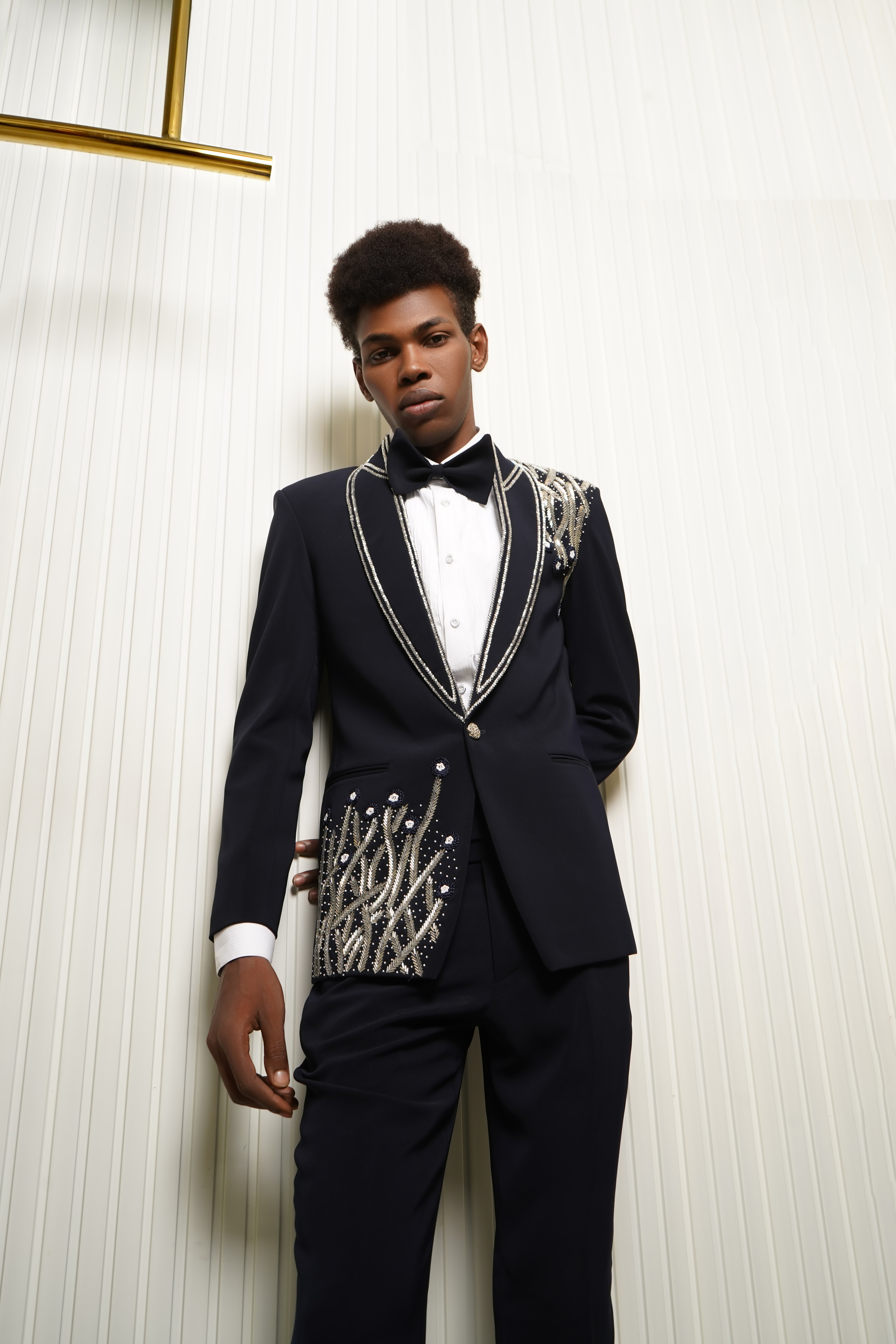 Black Embellished Tuxedo Set