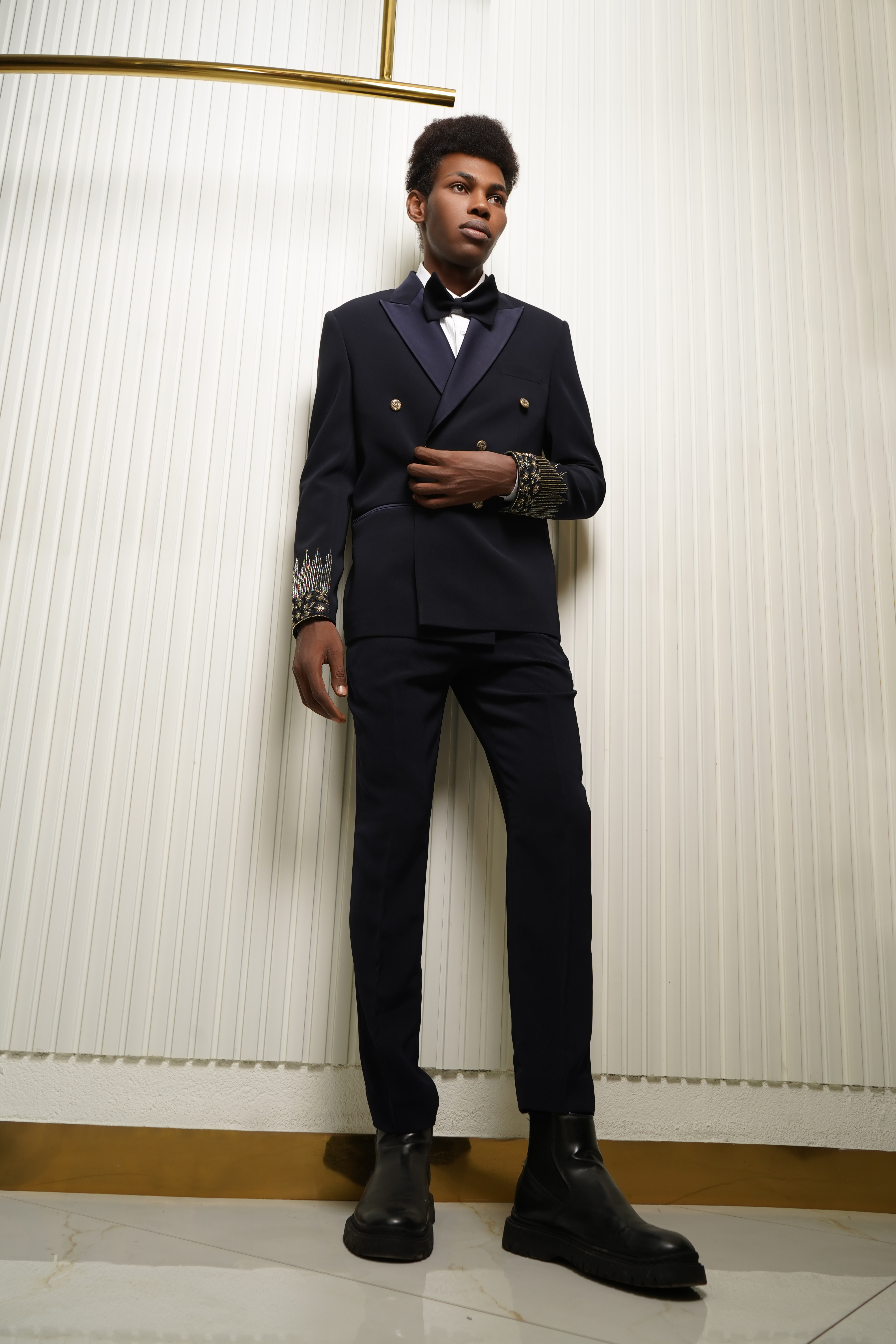 Navy Blue Ploy Thread & Cutdana Embellished Tuxedo Set