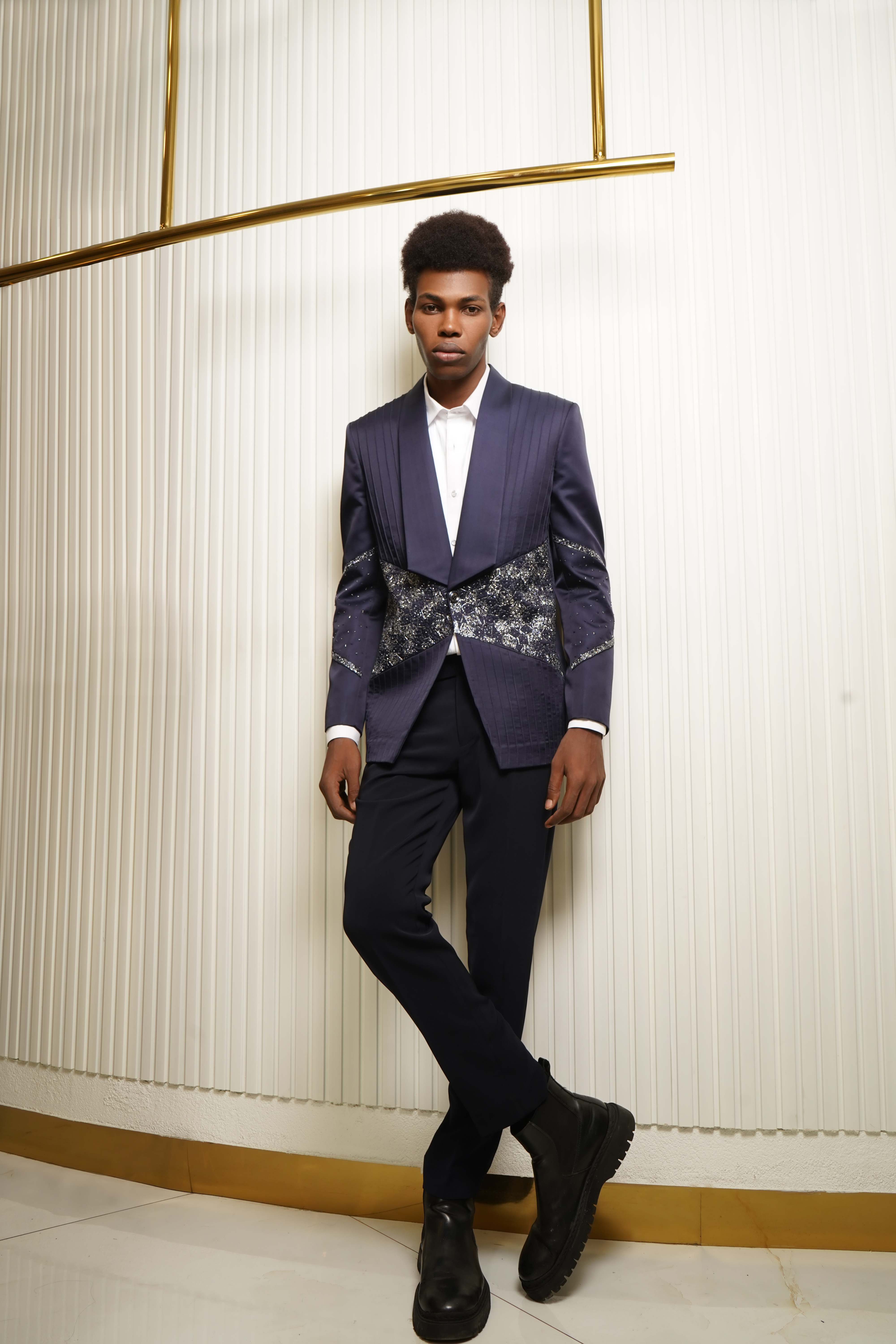 Blue Embellished Tuxedo Set