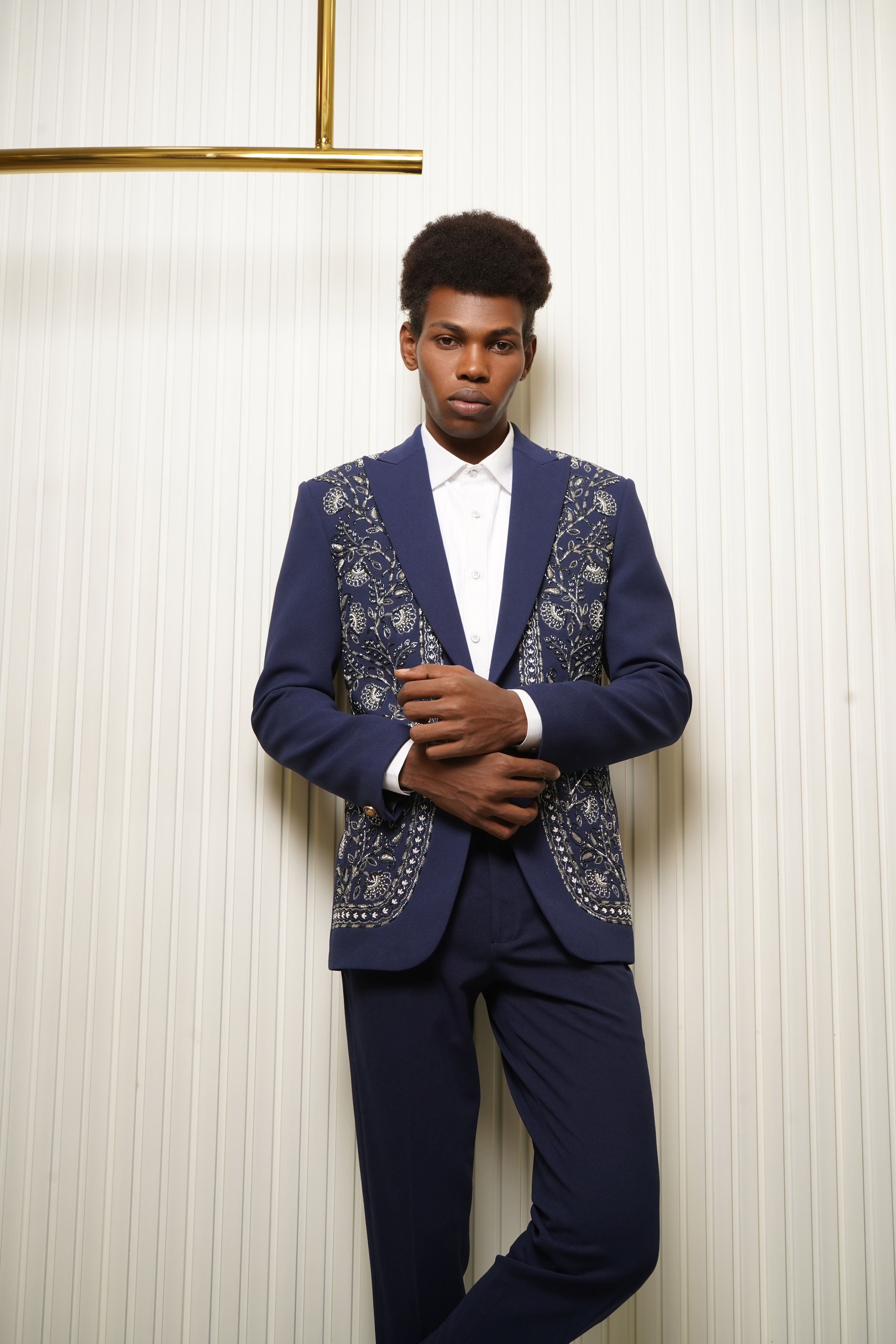 Blue Cutdana Embellished Tuxedo Set