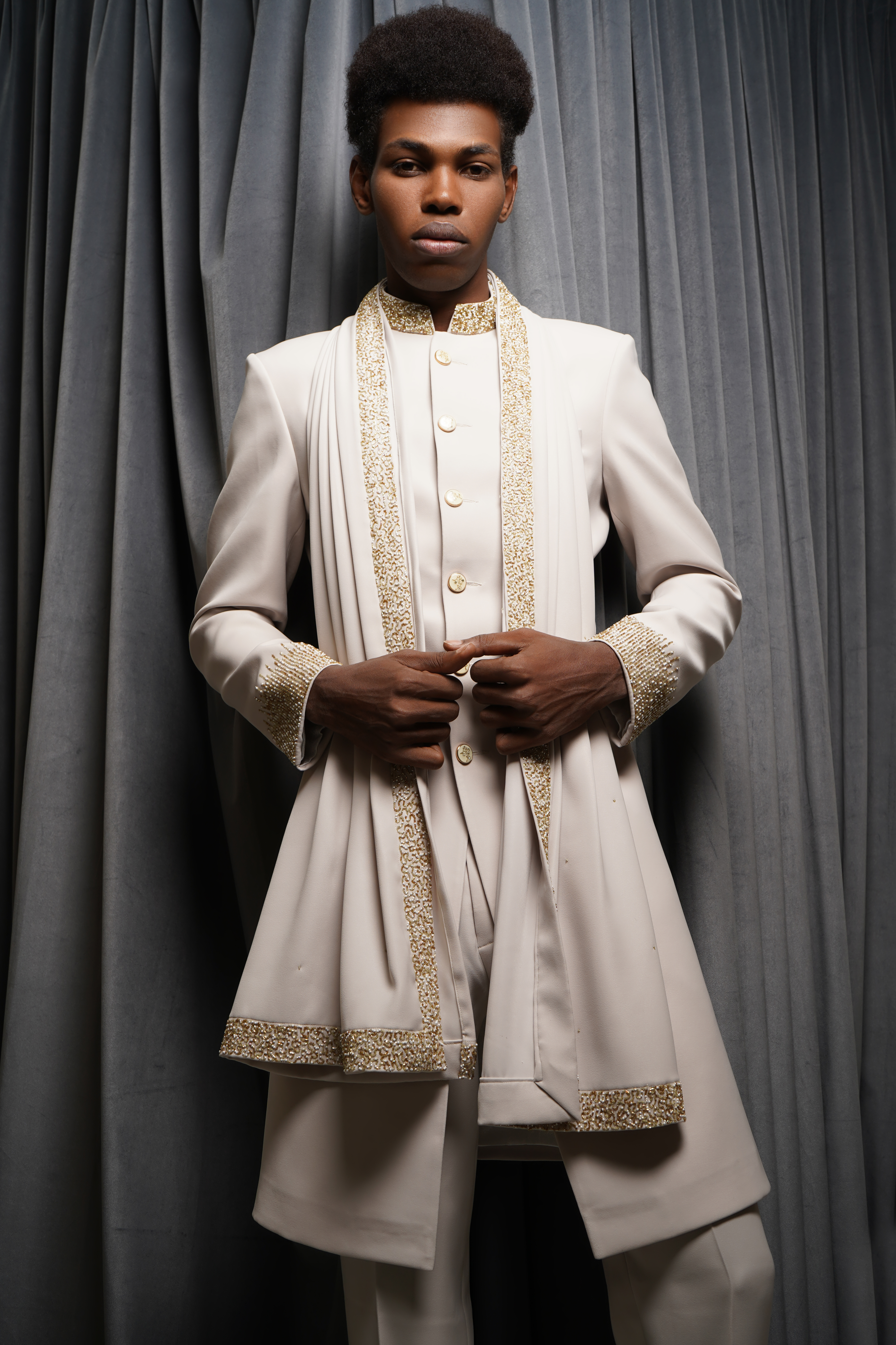 Beige Embellished Indowestern Set