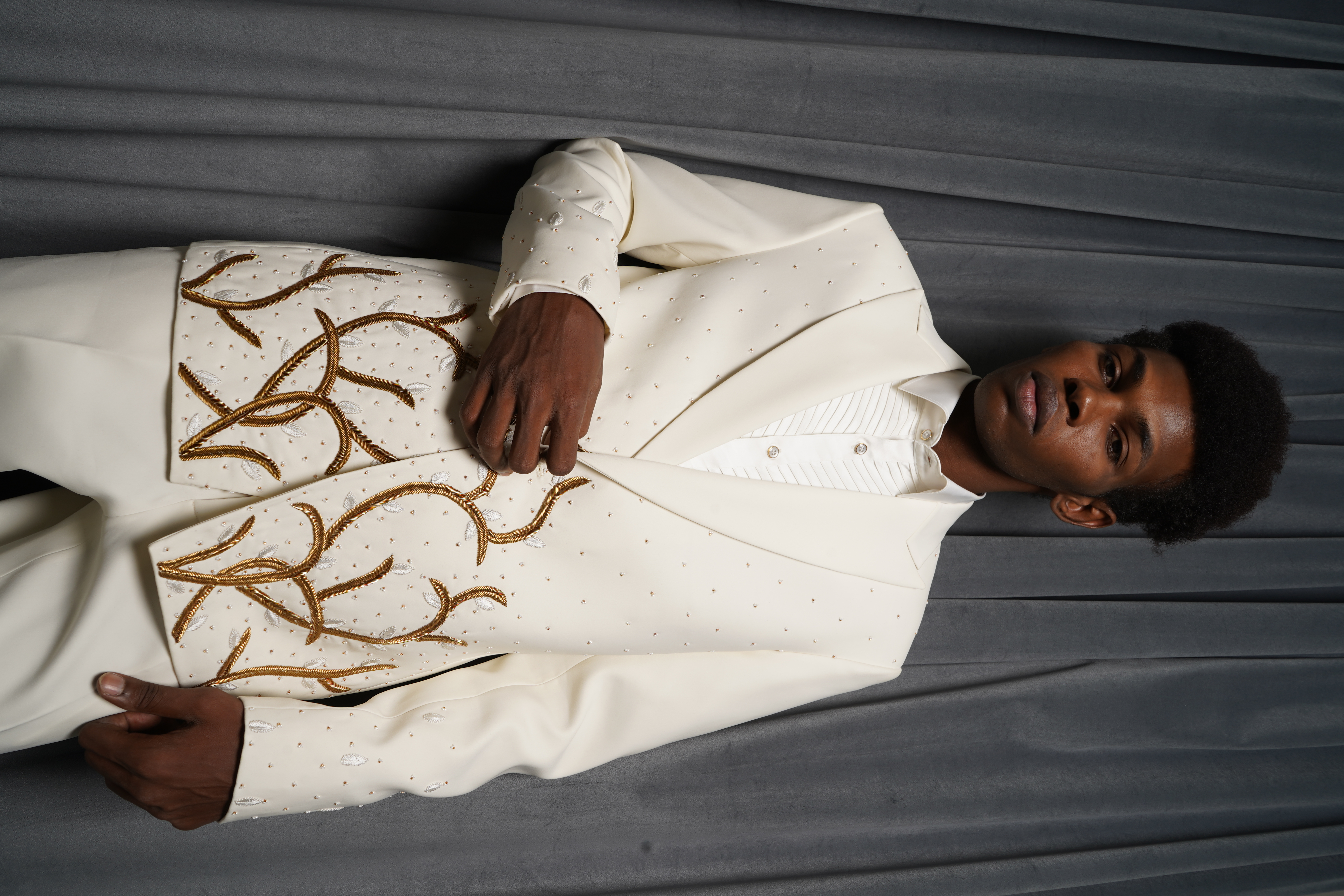 Ivory Thread & Cutdana Embellished Tuxedo Set