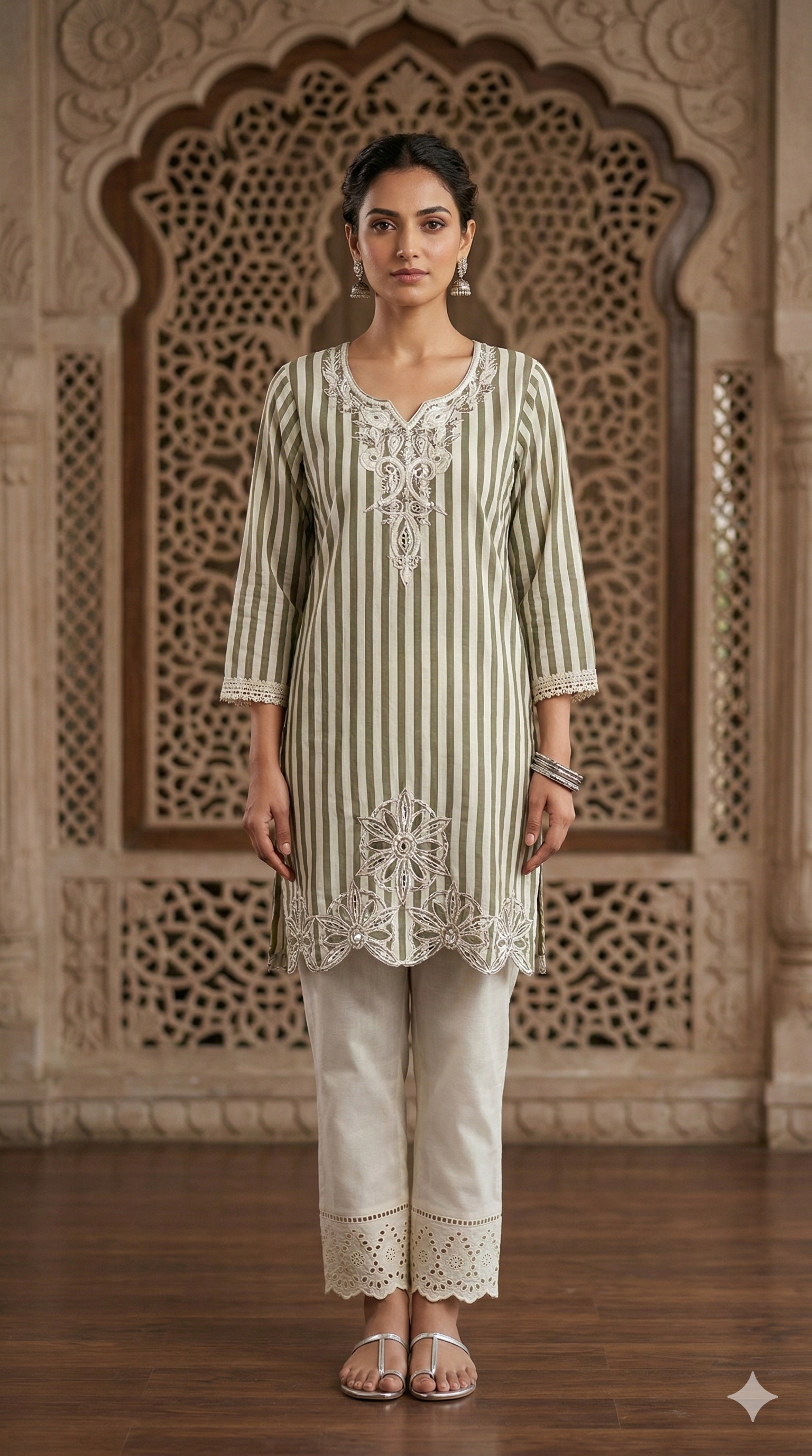 Striped Embroidery Co-Ord Set